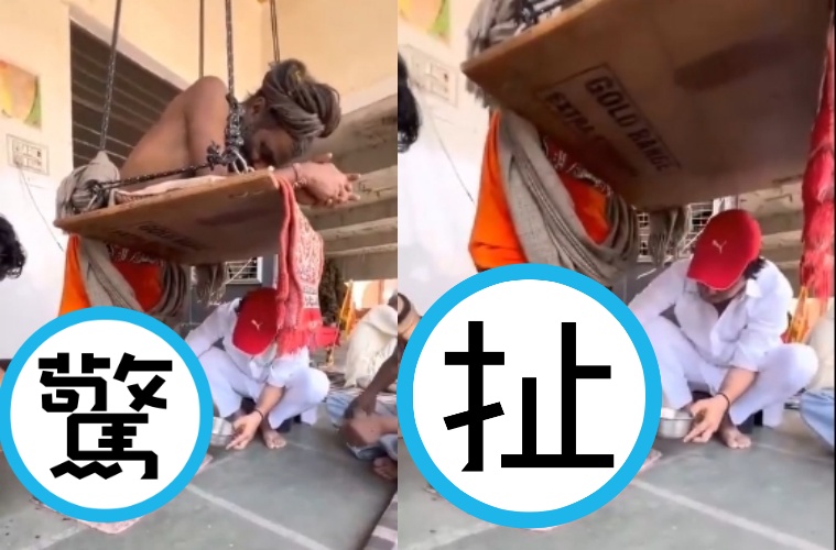 印度一名50多歲的印度教苦行僧吉里,為了向濕婆神表達極致虔誠,發願長達12年不坐不躺。(翻攝自X)