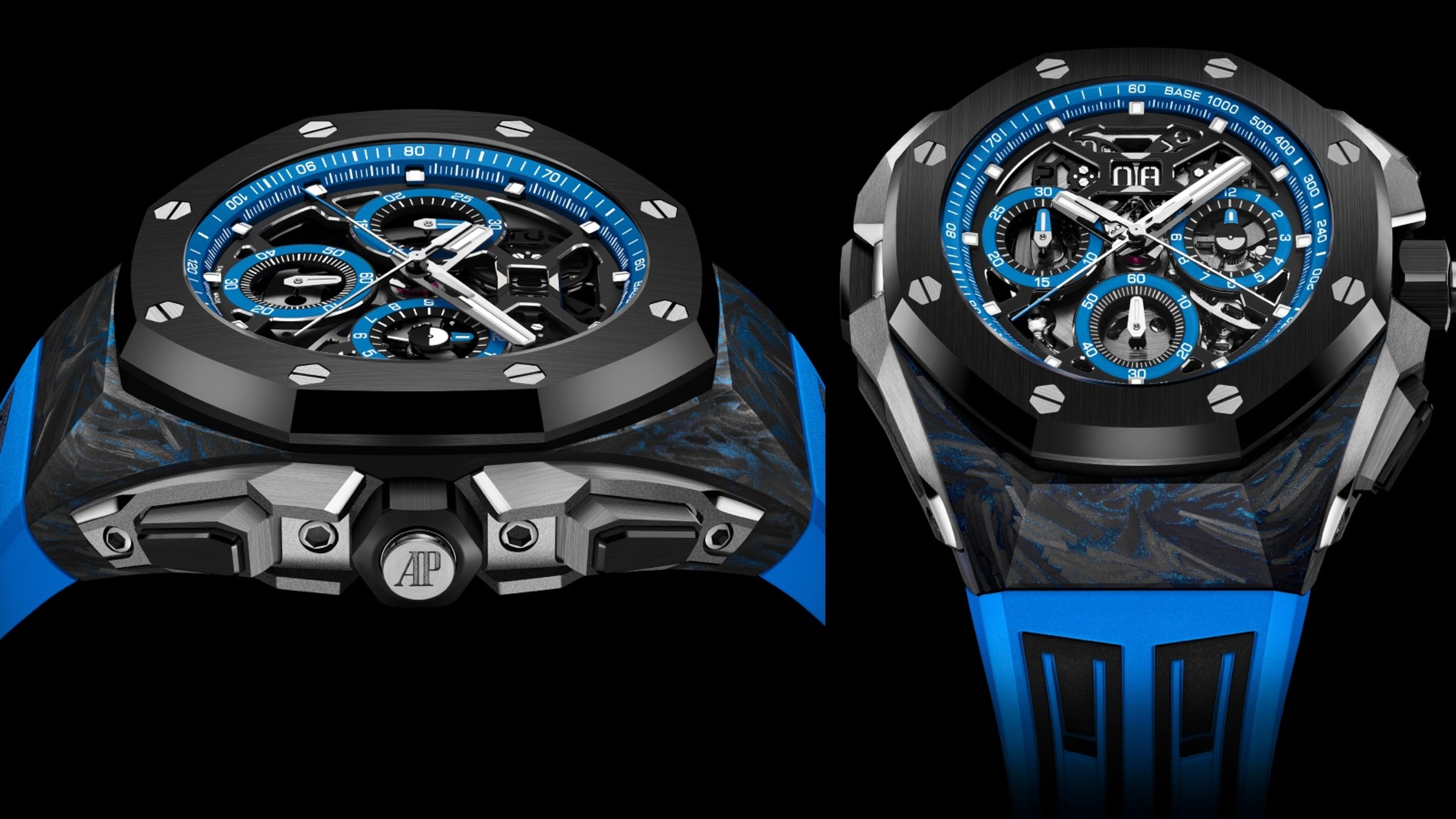 AP Royal Oak Concept Split Second Chronograph GMT Large Date｜錶徑43mm／CFT碳錶殼／時、分、小秒、大日期、第二地時間指示；飛返及追針計時碼錶功能／4407自動上鍊機芯／動力儲存約70小時／防水50米／定價：189,200瑞士法郎