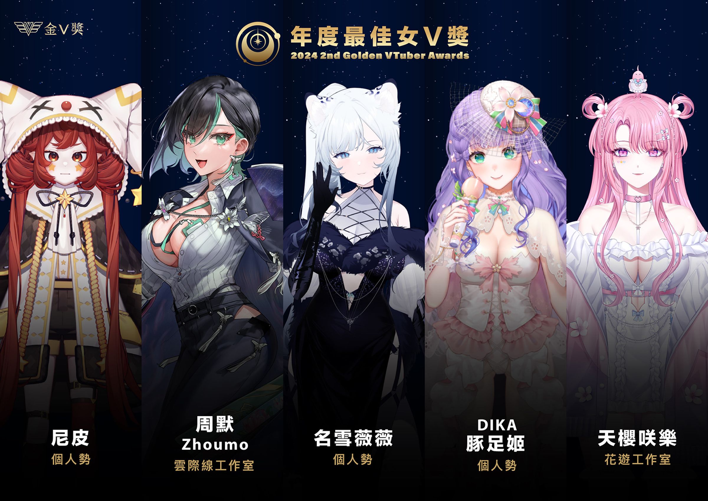 「年度最佳女V獎」共5人入圍,其中DIKA豚足姬本屆金V獎獲4項提名,是入圍最多獎項的創作者。(公共電視提供)