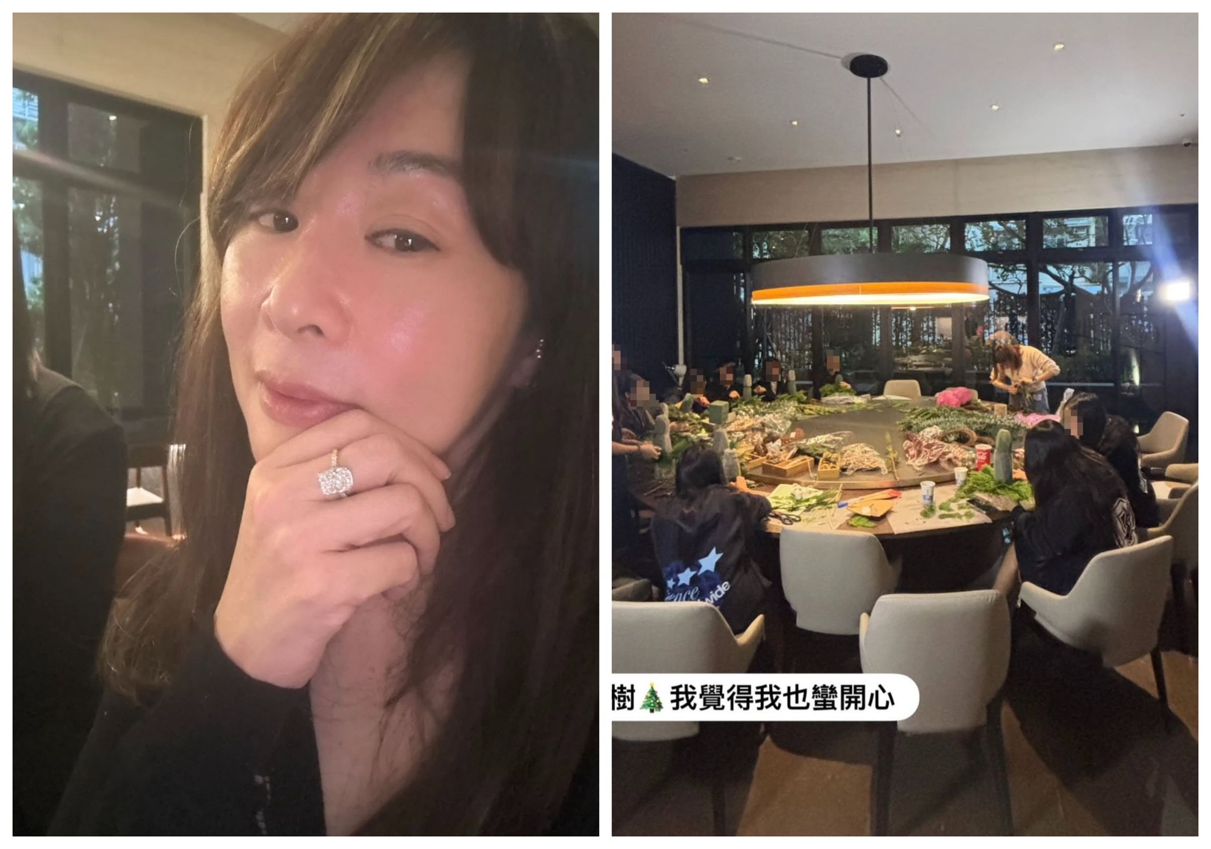 路永佳陪孩子們動手做耶誕樹，還曬出手上的5克拉巨鑽。（翻攝clarelu_j3 IG）