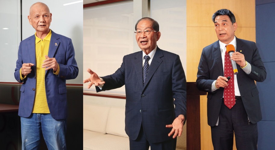 本刊採訪3位專家（左起為吉家網不動產董事長李同榮、台北市不動產開發公會理事長陳勝宏、戴德梁行董事總經理顏炳立）皆認為多頭將反轉，2025年房市走向「量縮價等跌」格局。