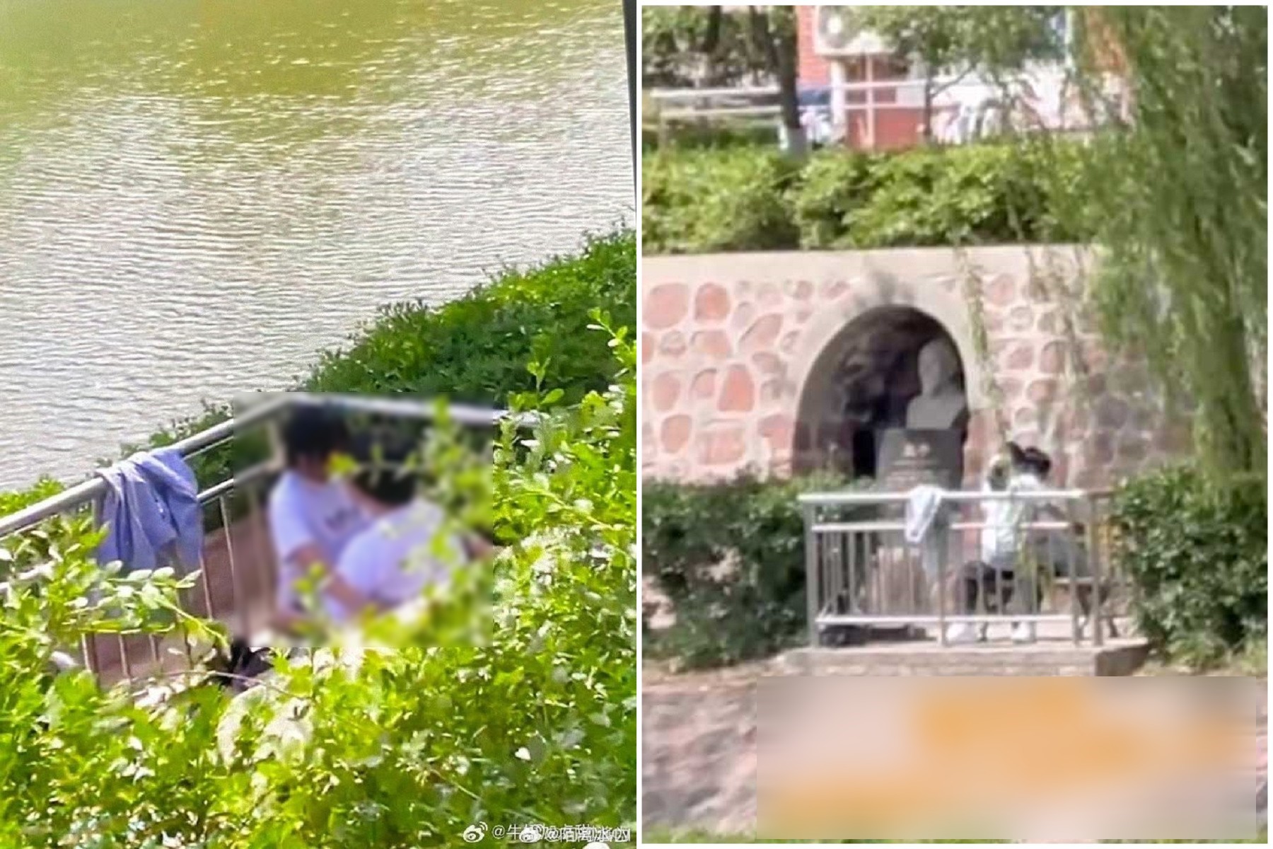 在孟子眼下活春宮！中國情侶校園野戰，再成打卡朝聖點。（翻自微博+《黑料網》）