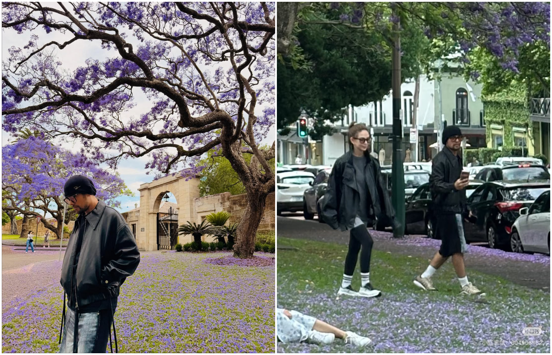 周杰倫和昆凌（左圖）在雪梨街頭被偶遇，他隨後也在IG分享當天的照片（左）。（翻攝小紅書、周杰倫IG）