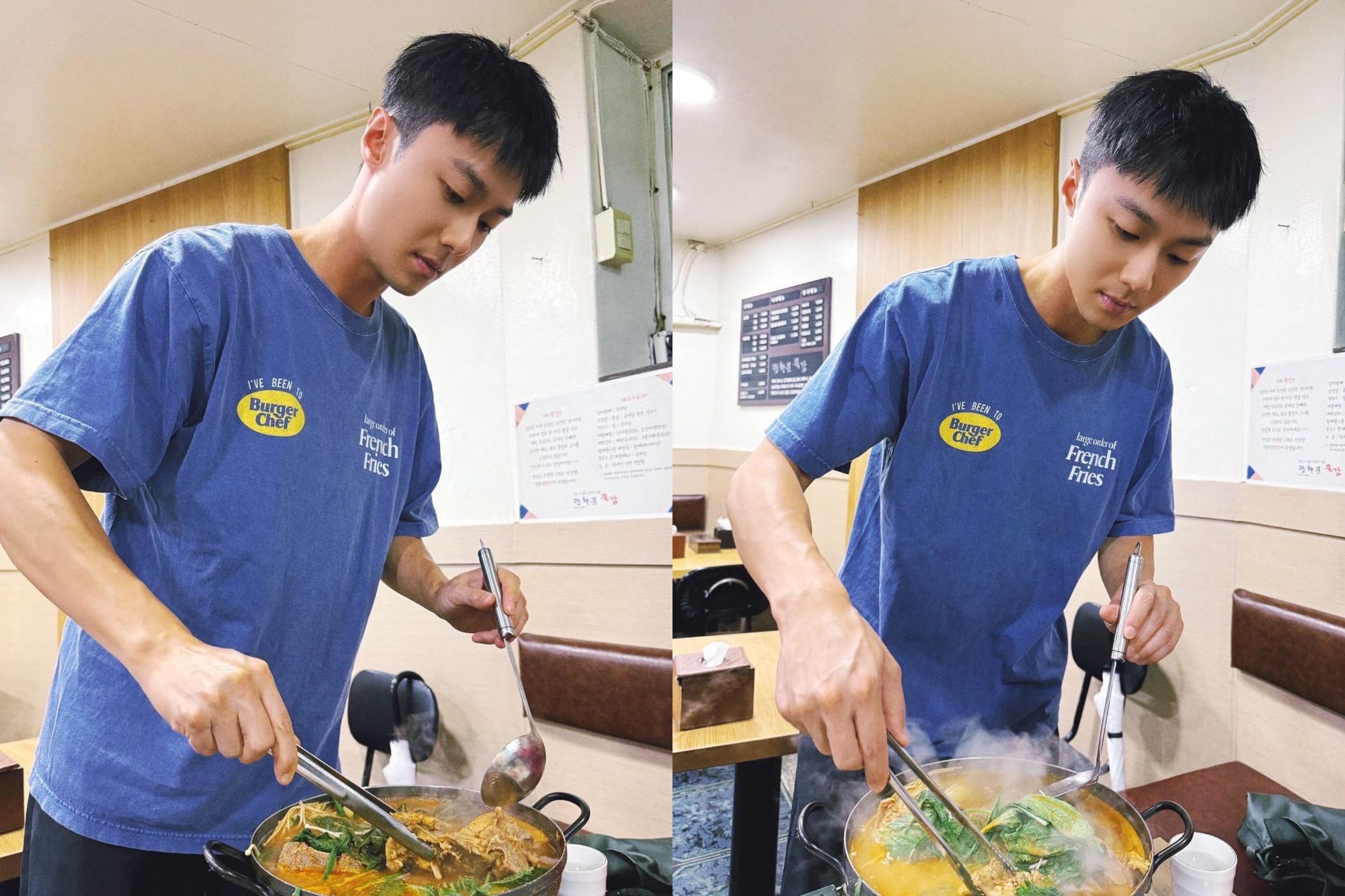 親自下廚煮馬鈴薯排骨湯給工作人員吃,施柏宇被贊「男友力滿格」。(施柏宇工作室提供)