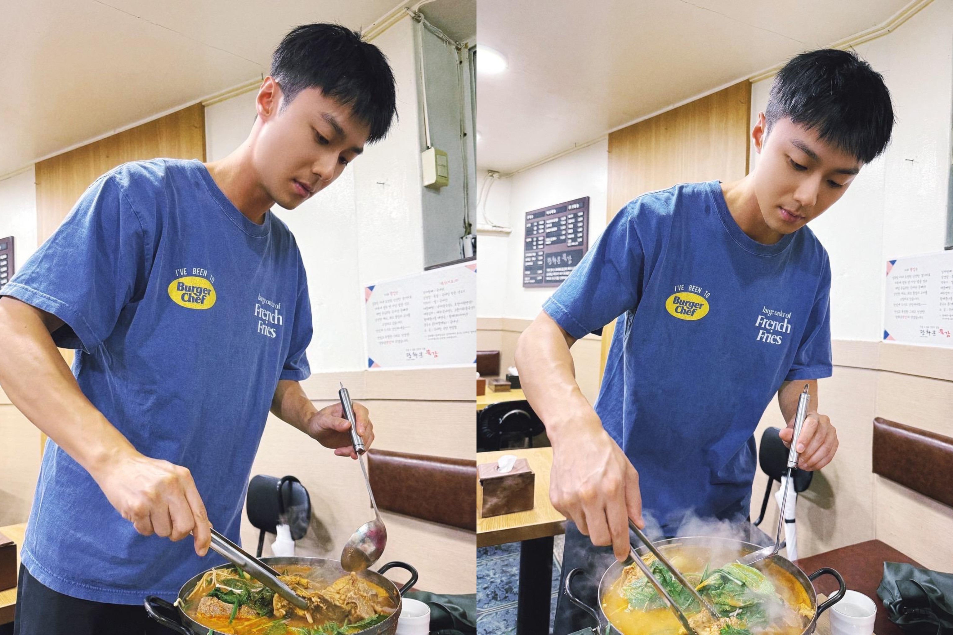 親自下廚煮馬鈴薯排骨湯給工作人員吃,施柏宇被贊「男友力滿格」。(施柏宇工作室提供)