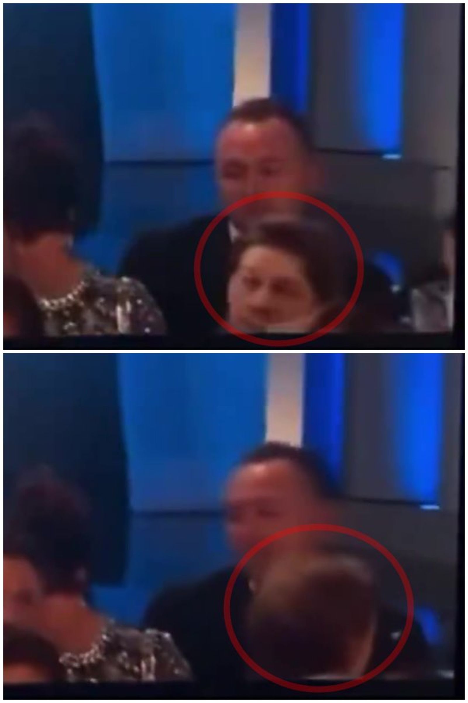 金球獎現場播放泰勒絲的〈The Fate of Ophelia〉，喬歐文（紅圈處）被拍到迅速轉身的畫面，短短幾秒引發熱議。（翻攝X@dontblamealex）