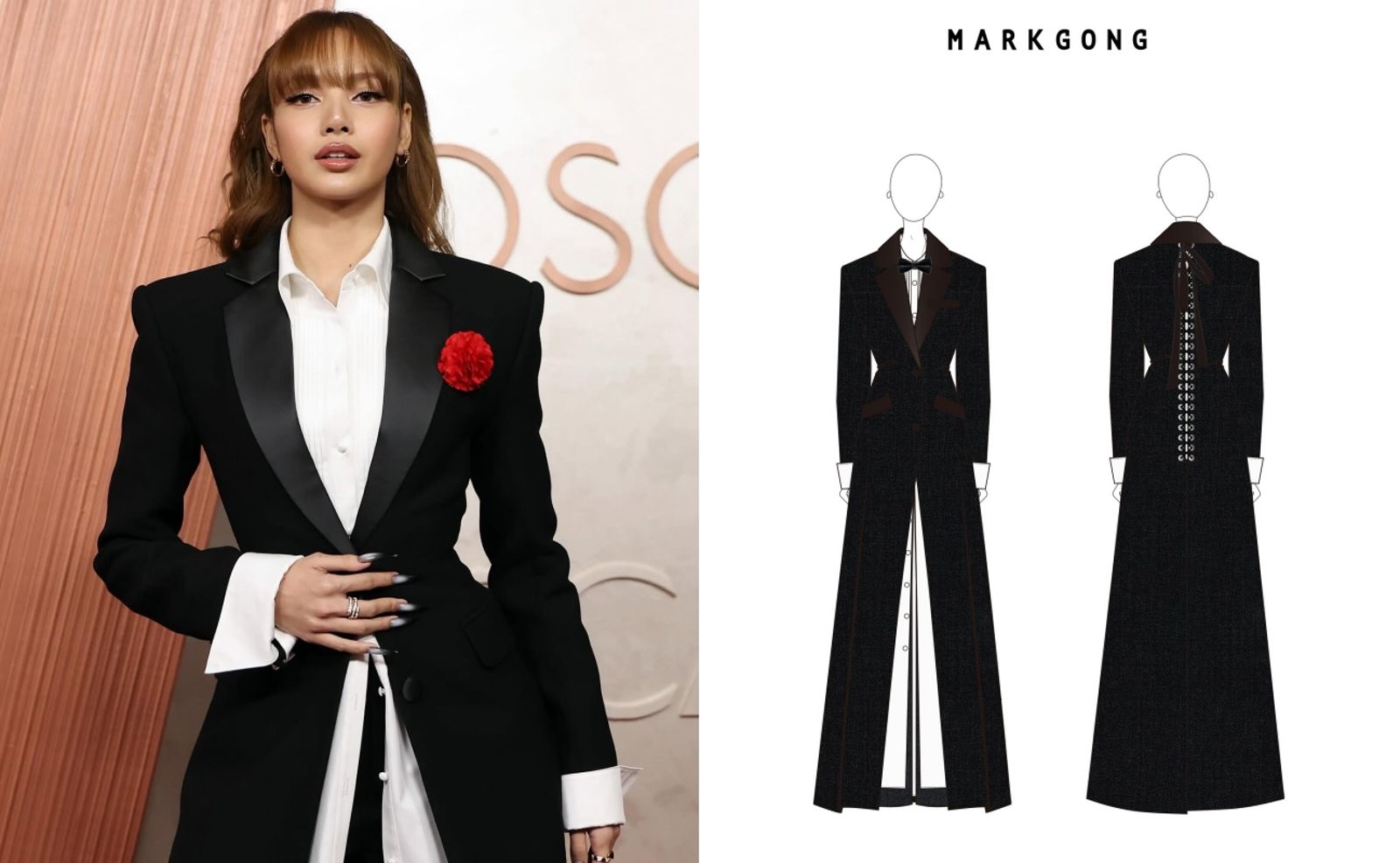 LISA穿上這身融合冷冽與力量感的禮服,在頒獎禮上演唱007系列主題曲。(翻攝Mark Gong ING)