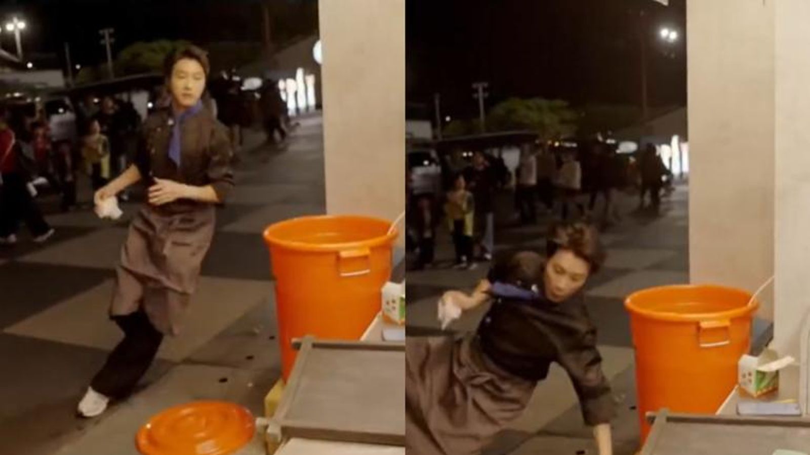 江宏傑在東大門夜市奔跑時摔倒。（圖／翻攝Threads）