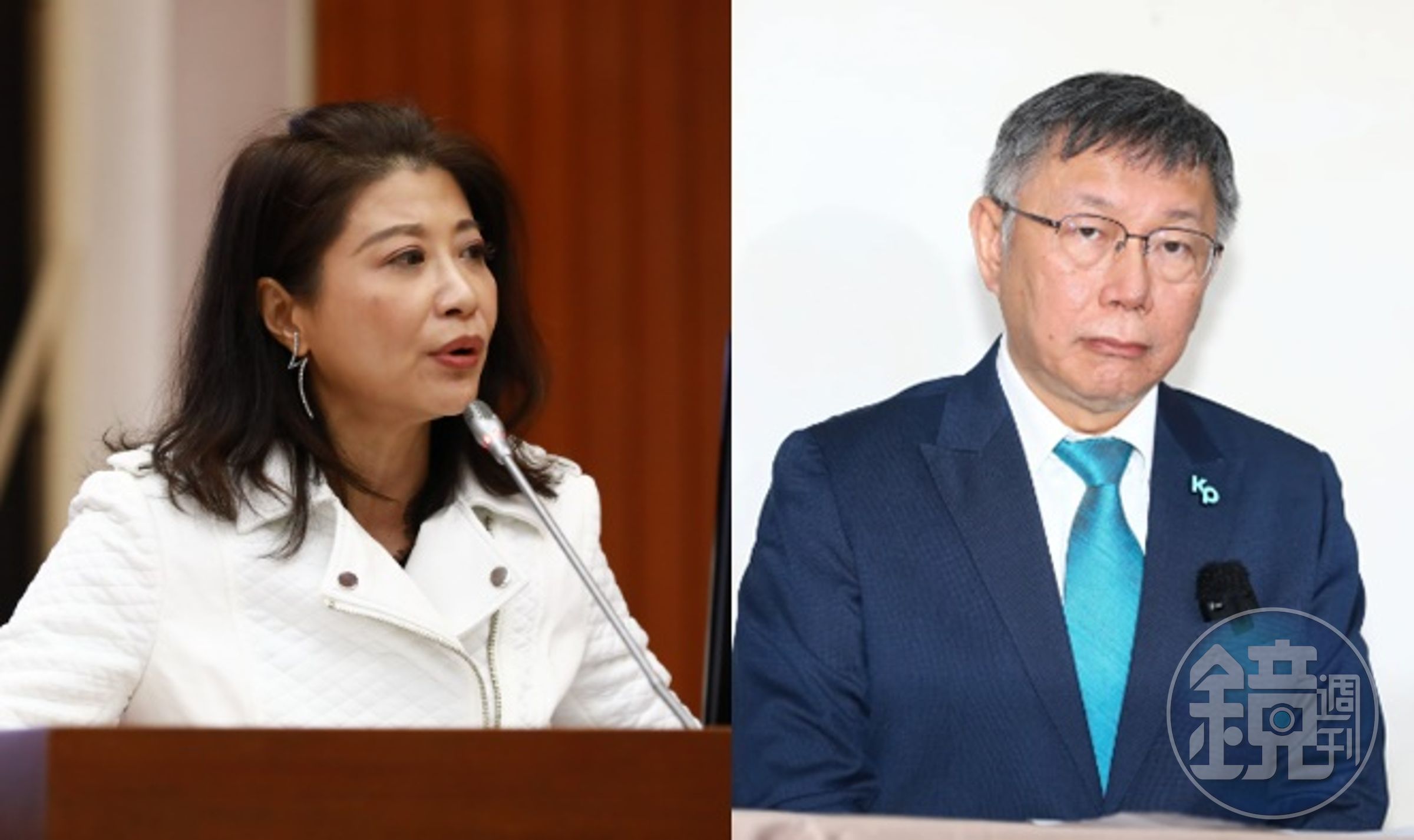 民進黨發言人林楚茵(左)稱,人民希望柯文哲(右)少說話,尤其是謊話。
