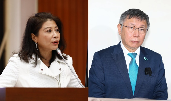 民進黨發言人林楚茵（左）稱，人民希望柯文哲（右）少說話，尤其是謊話。