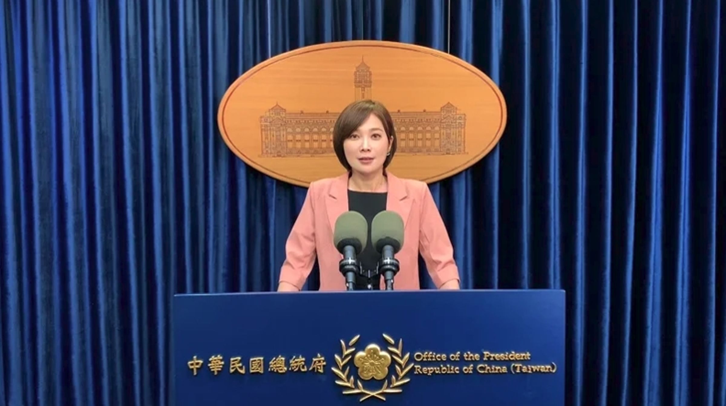 總統府發言人郭雅慧嚴正譴責中共政府，壓制香港民主派人士的政治參與與言論自由。（總統府提供）