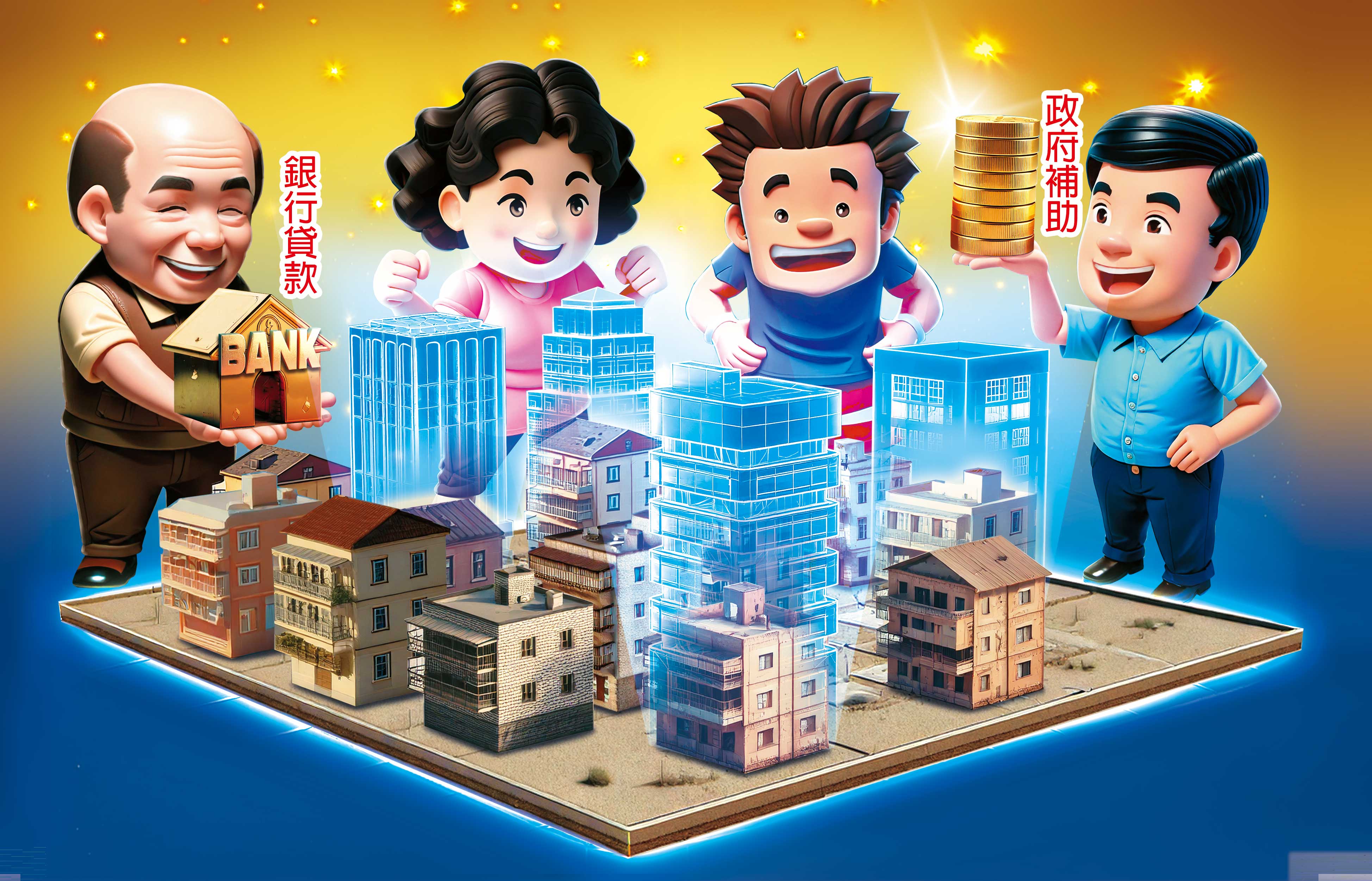 自辦都更能讓住戶自己蓋新房子，政府提供補助，更新後可100％分回居住面積，不與建商分潤。（AI繪圖Adobe Firefly生成，本刊美術組後製）