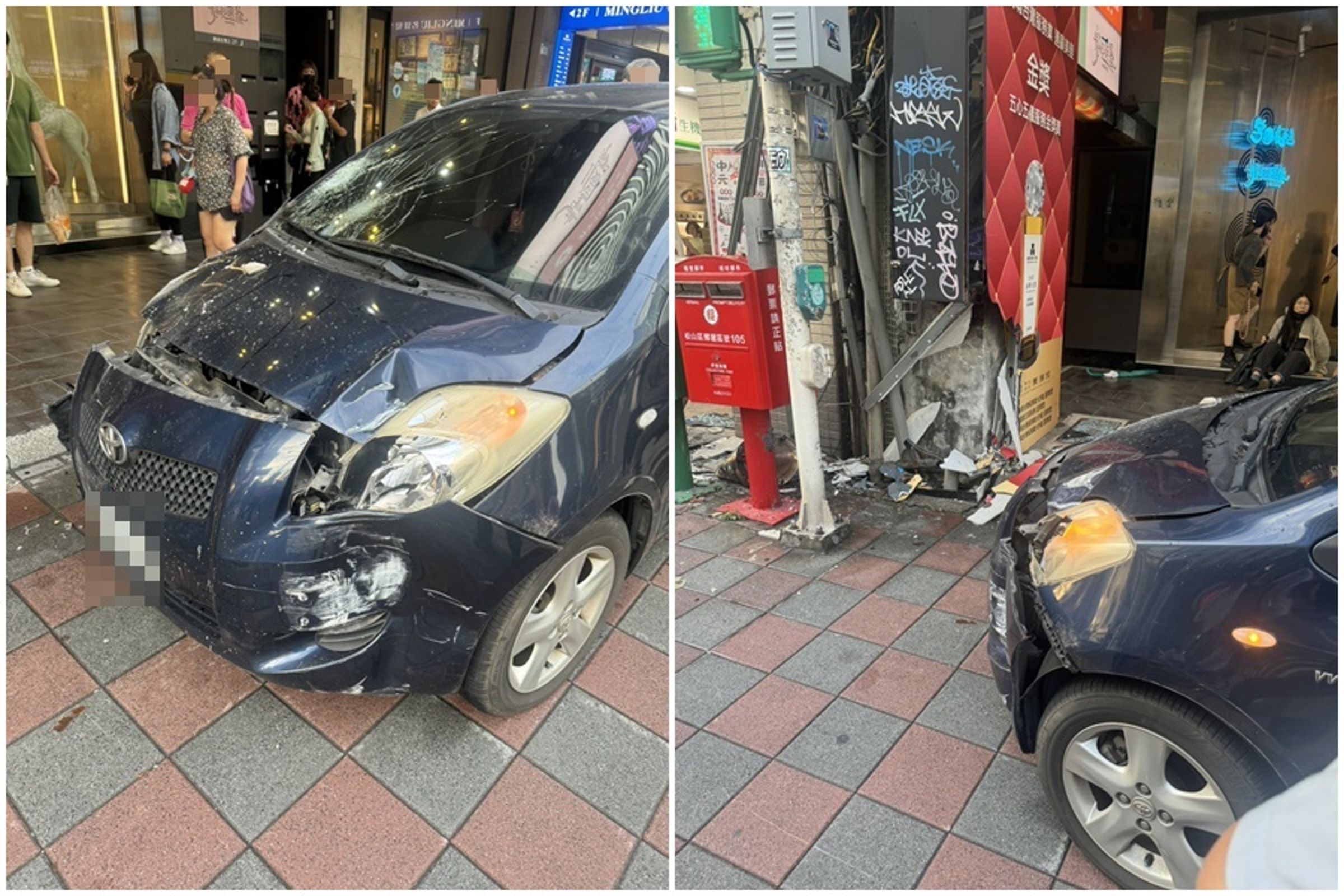 台北小巨蛋附近路口14日傍晚發生一起死亡車禍，駕駛疑似精神不濟衝上人行道，造成一名7旬婦人死亡。（翻攝畫面）