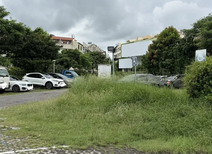 彰化市向陽停車場近期因連日降雨導致雜草叢生，民眾擔心會有蛇類竄入影響安全。（翻攝自臉書吳韋達）