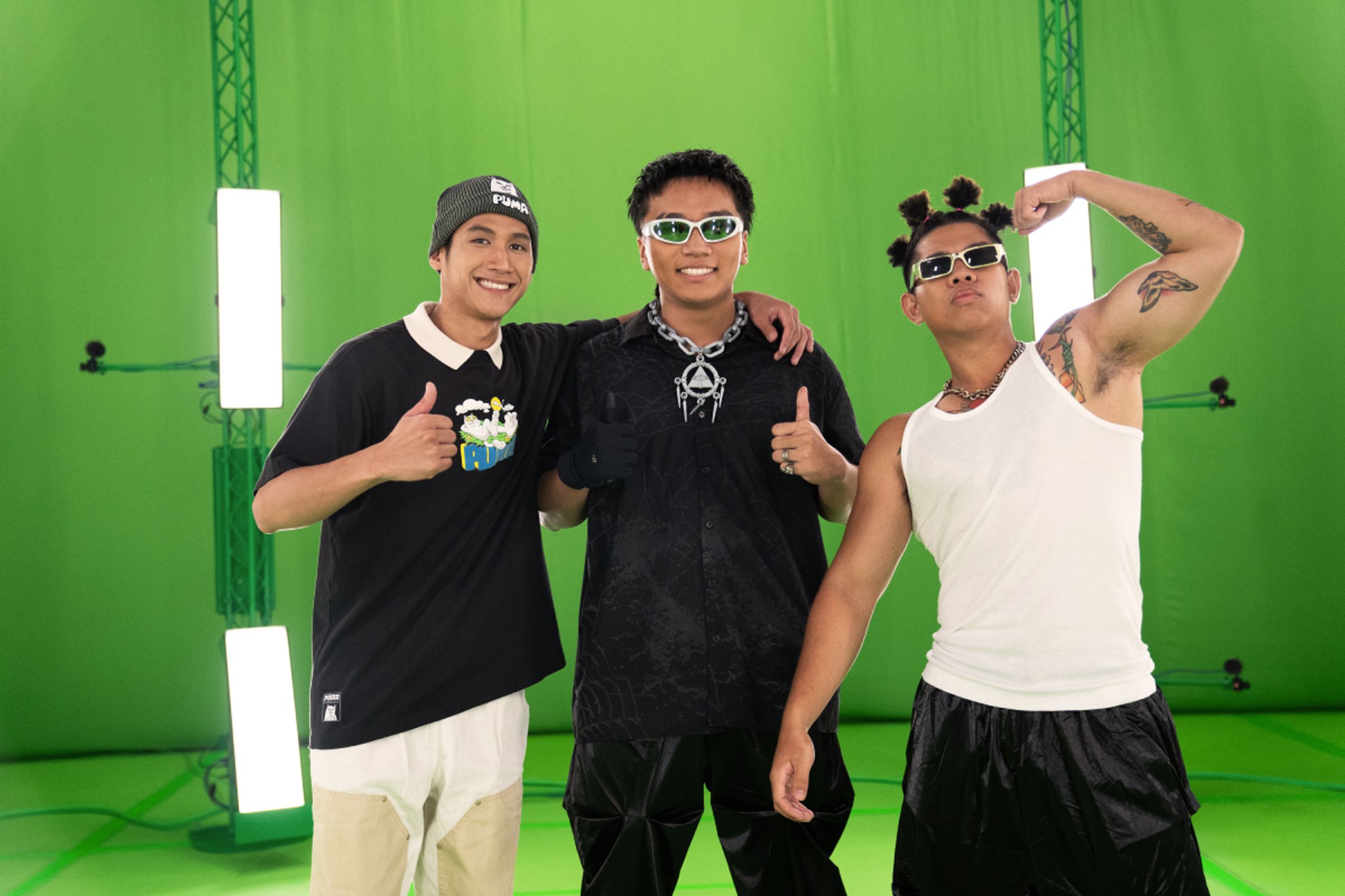 左起阿夫、阿跨面、比杰,參與BEATDAY全台首創混合次元虛實整合演唱會。 ( HTC VIVE ORIGINALS提供)