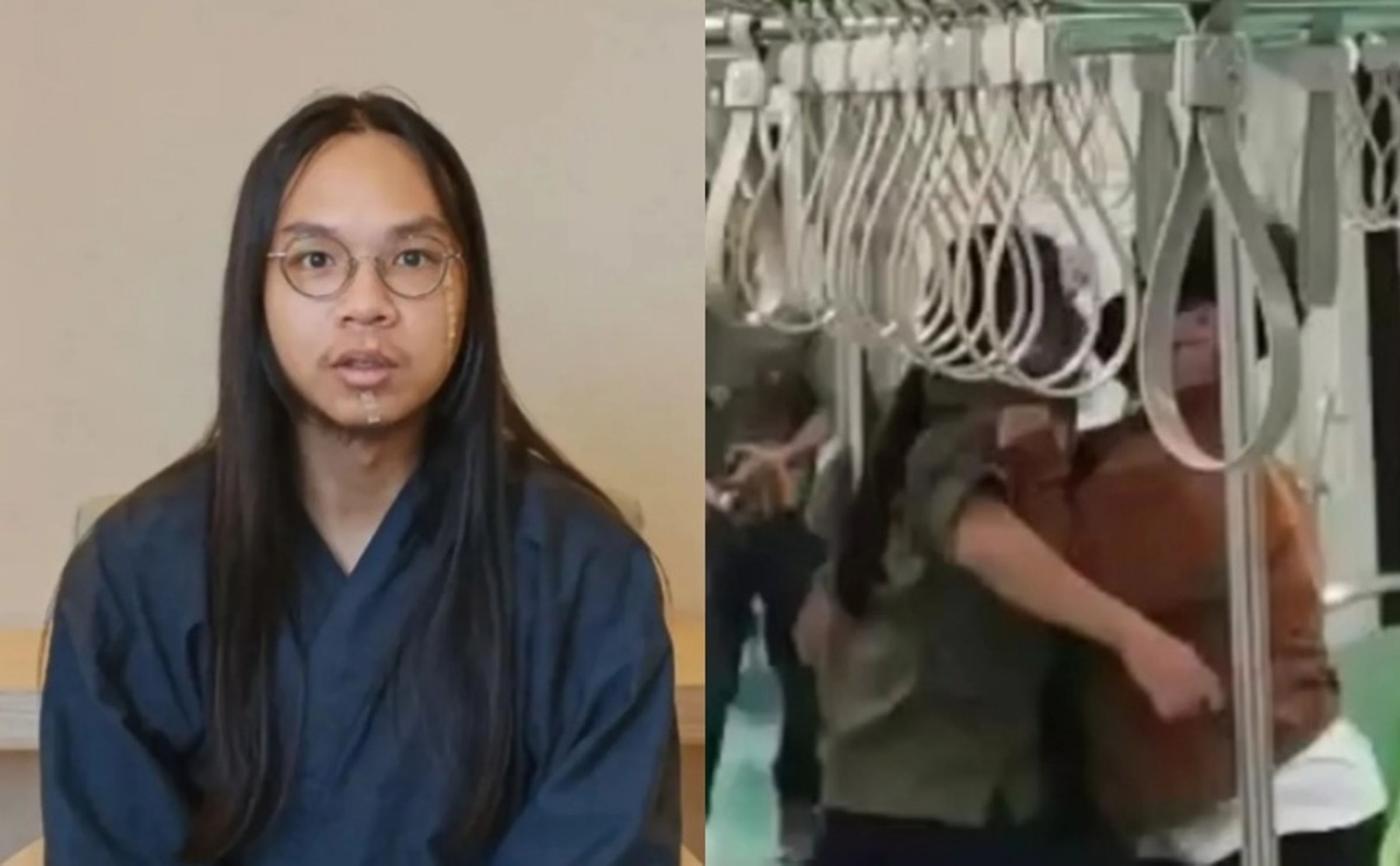 北捷重大攻擊事件引發社會震盪,曾在中捷隨機砍人案中挺身而出的「長髮哥」許瑞顯(左圖),事後在社群平台吐露內心悲痛。(翻攝畫面)