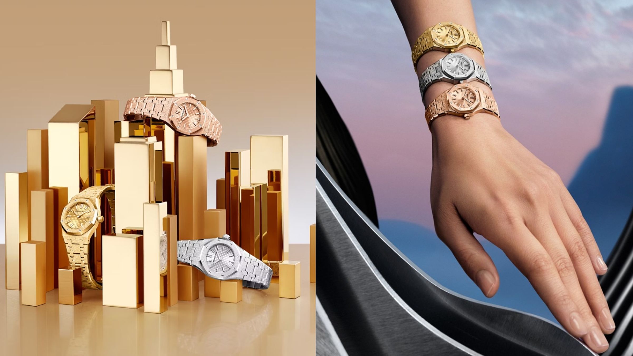 Royal Oak Mini Frosted Gold Quartz｜錶徑23mm／18K白金、18K黃金、18K玫瑰金材質／時、分指示／石英機芯／防水50米