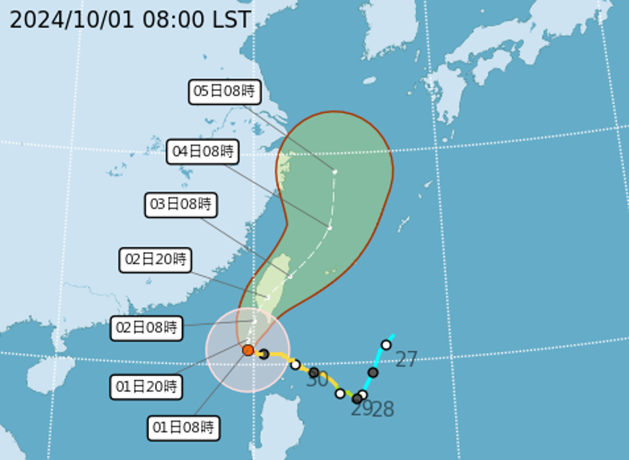強烈颱風山陀兒更強了,陸警再擴大。(翻攝自中央氣象署官網)