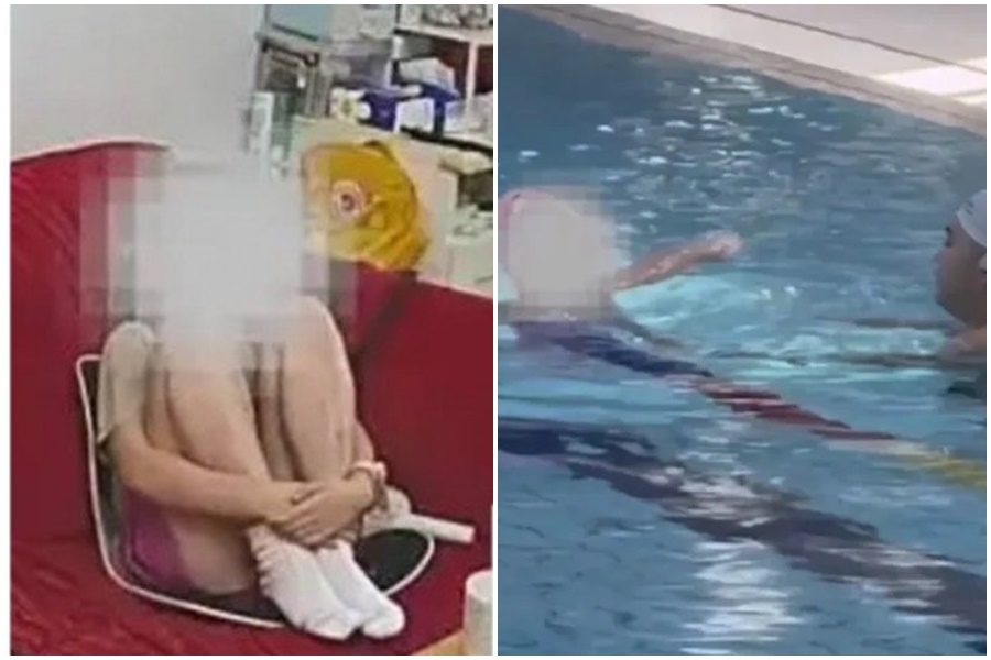 一名媽媽陪著7歲女兒上游泳課，驚見教練對女兒坐一件事，心碎了一地。（翻攝極目新聞微博）