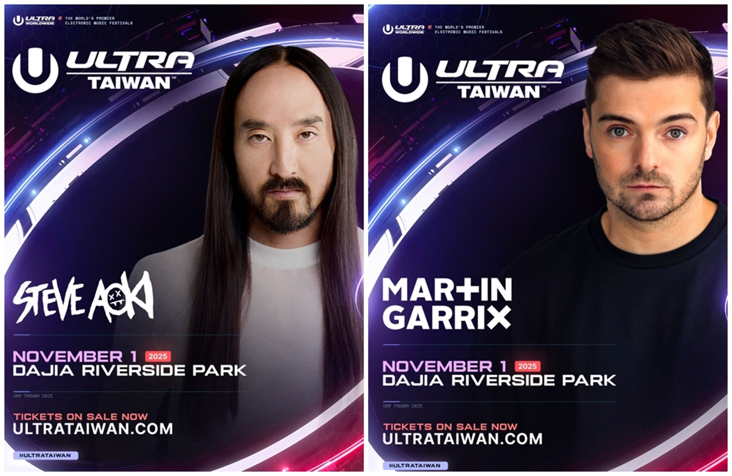 「電音大帝」Steve Aoki(史蒂夫青木,左圖)、最年輕的世界百大DJ冠軍「國民老公」Martin Garrix(馬汀蓋瑞克斯,右圖)將在11月1日來台參加Ultra Taiwan。(Ultra Taiwan提供)