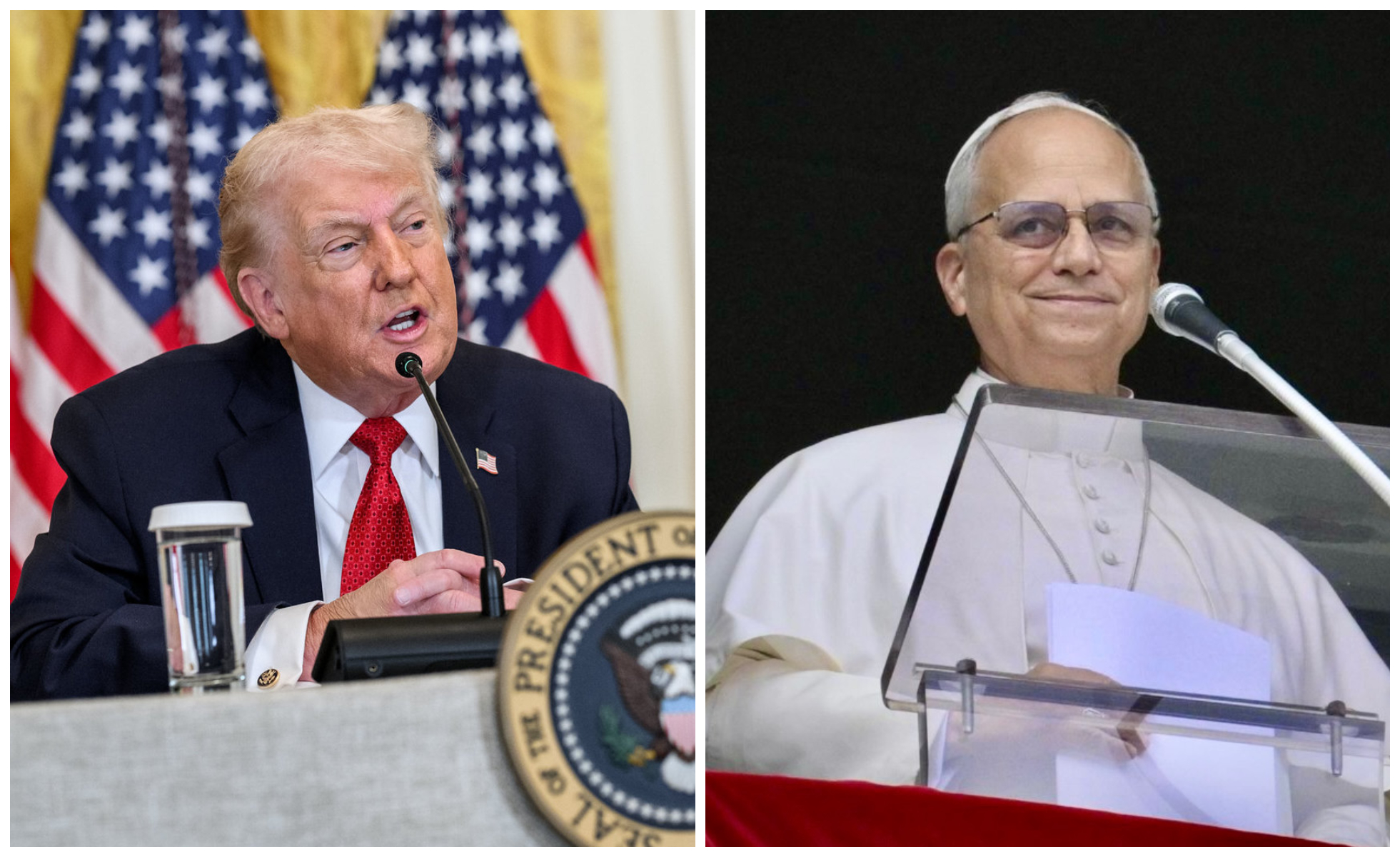 川普(左圖)籌組「和平委員會」,傳邀請教宗良十四世(右圖)加入。(翻攝The White House Flickr、pontifex IG)