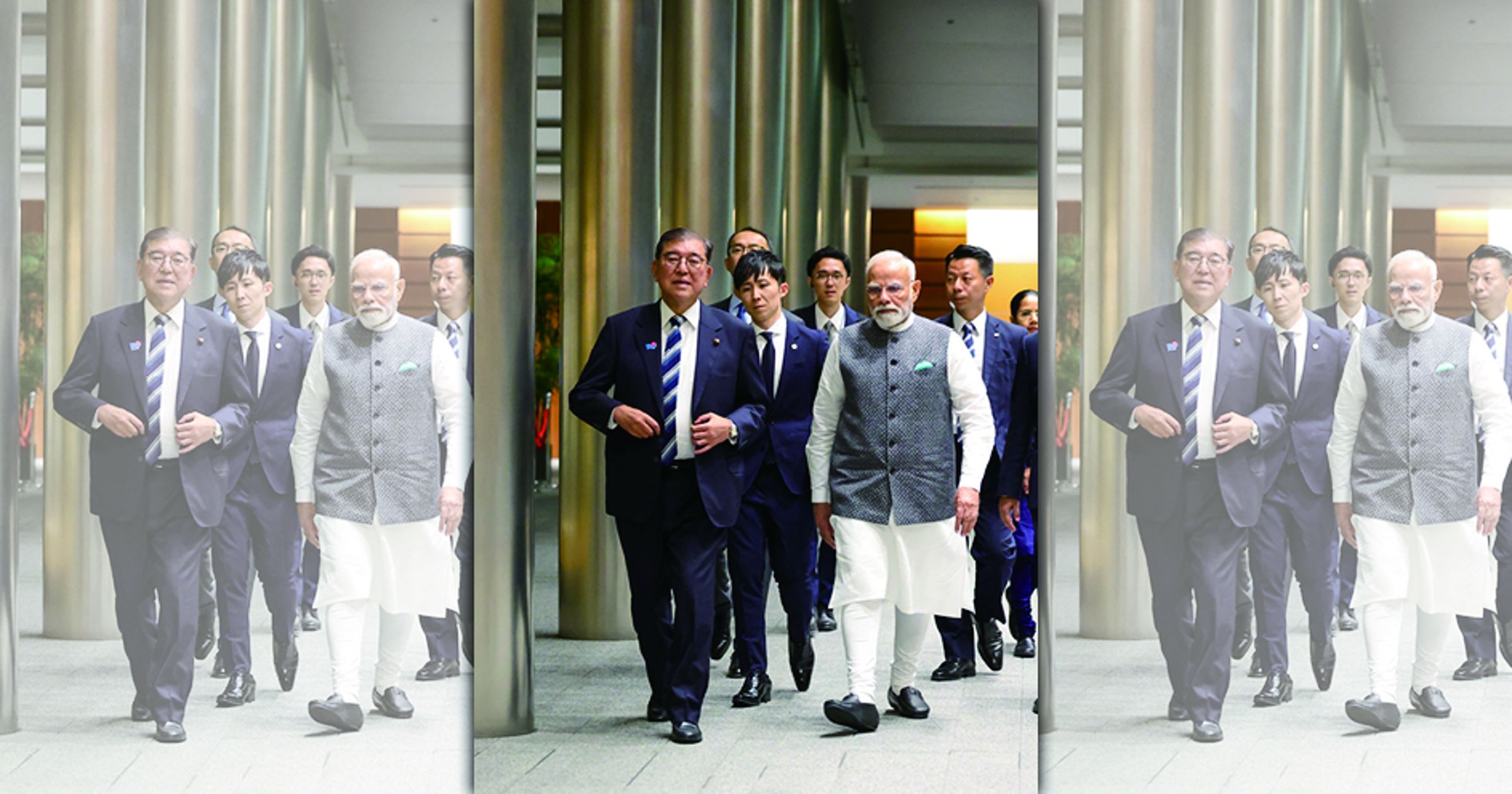 石破茂受腿部腫脹困擾,出現跛行狀況 。(翻攝X@narendramodi)