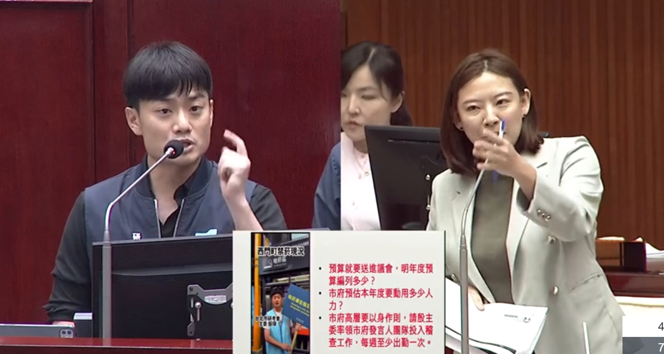 民進黨議員何孟樺日前質詢蔣萬安，殷瑋頻頻插話搶答，何怒批「現在到底誰是市長？」（翻攝自台北市議會直播）