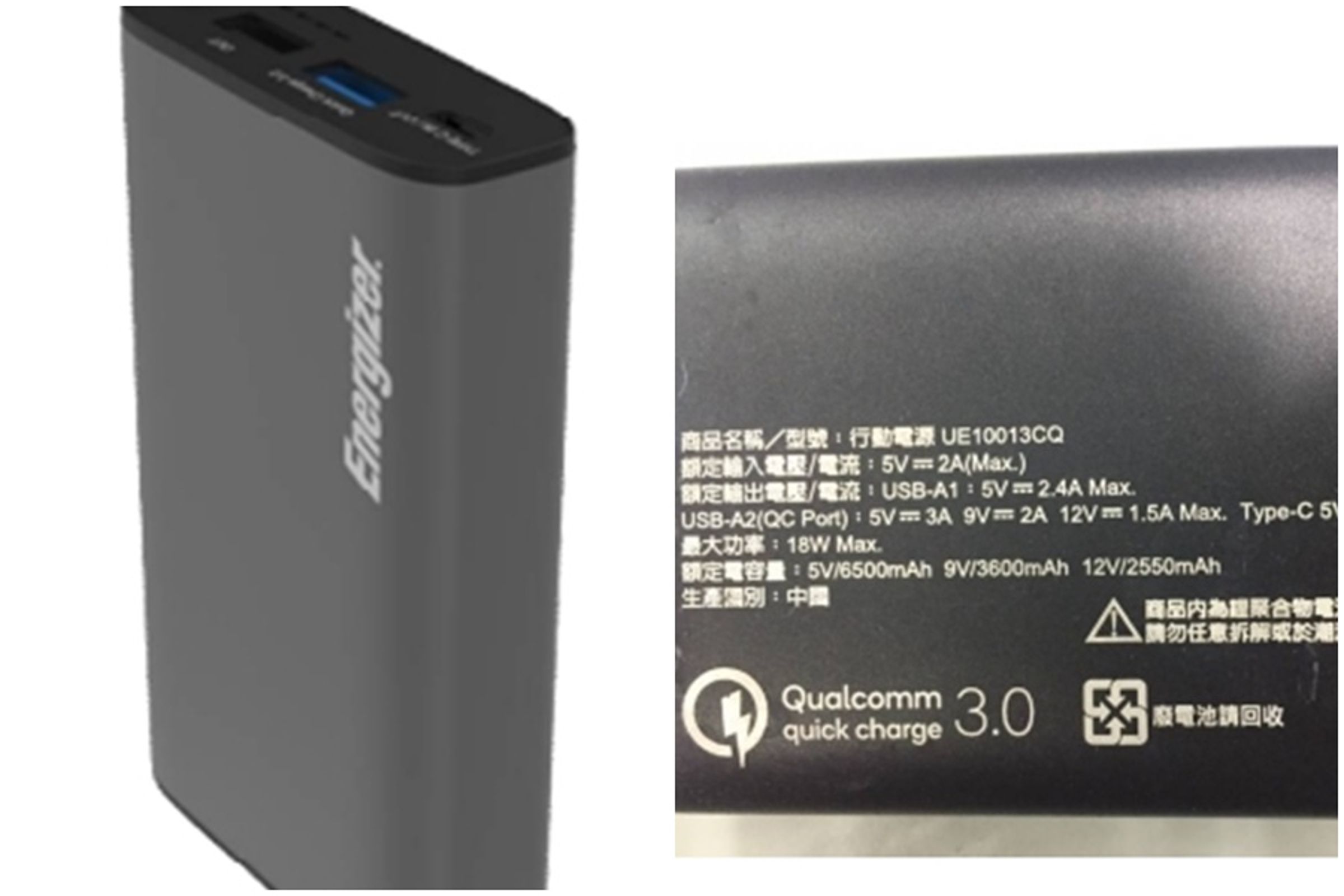 Energizer UE10013CQ。(經濟部標準檢驗局提供)