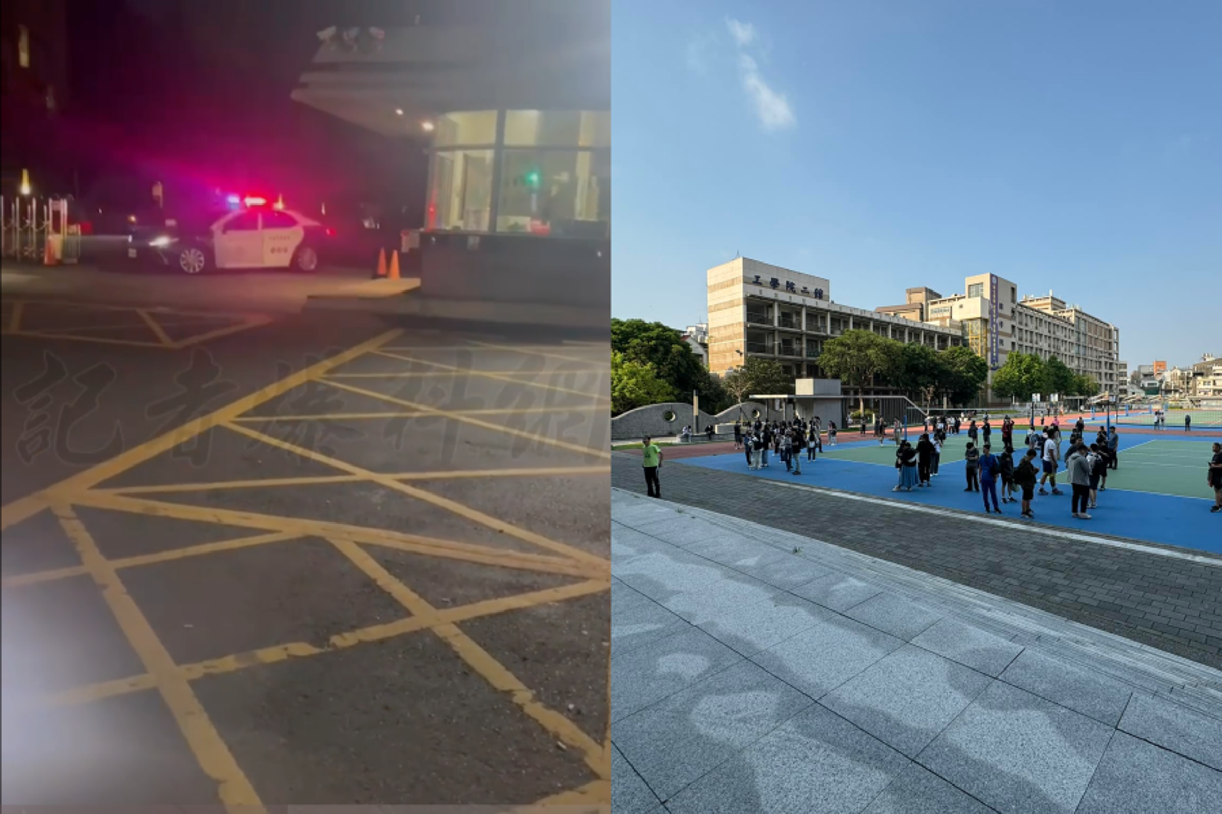 桃園健行科大昨晚驚爆槍響,警察追緝毒品前科犯追到校園中。(翻攝自記者爆料網、健行科大臉書)