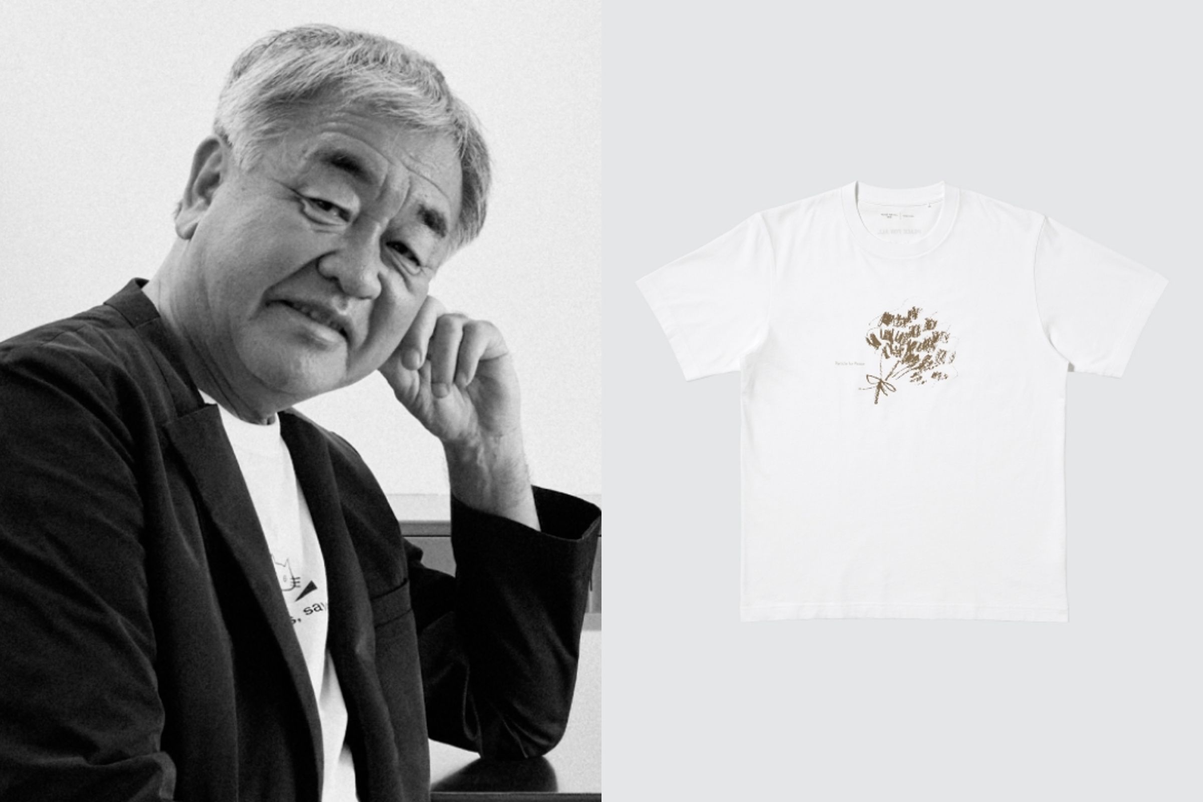 隈研吾親手繪製花束圖案搭配「Particle for Peace(和平的粒子)」字樣,延續他的建築理念。NT$490(UNIQLO提供)