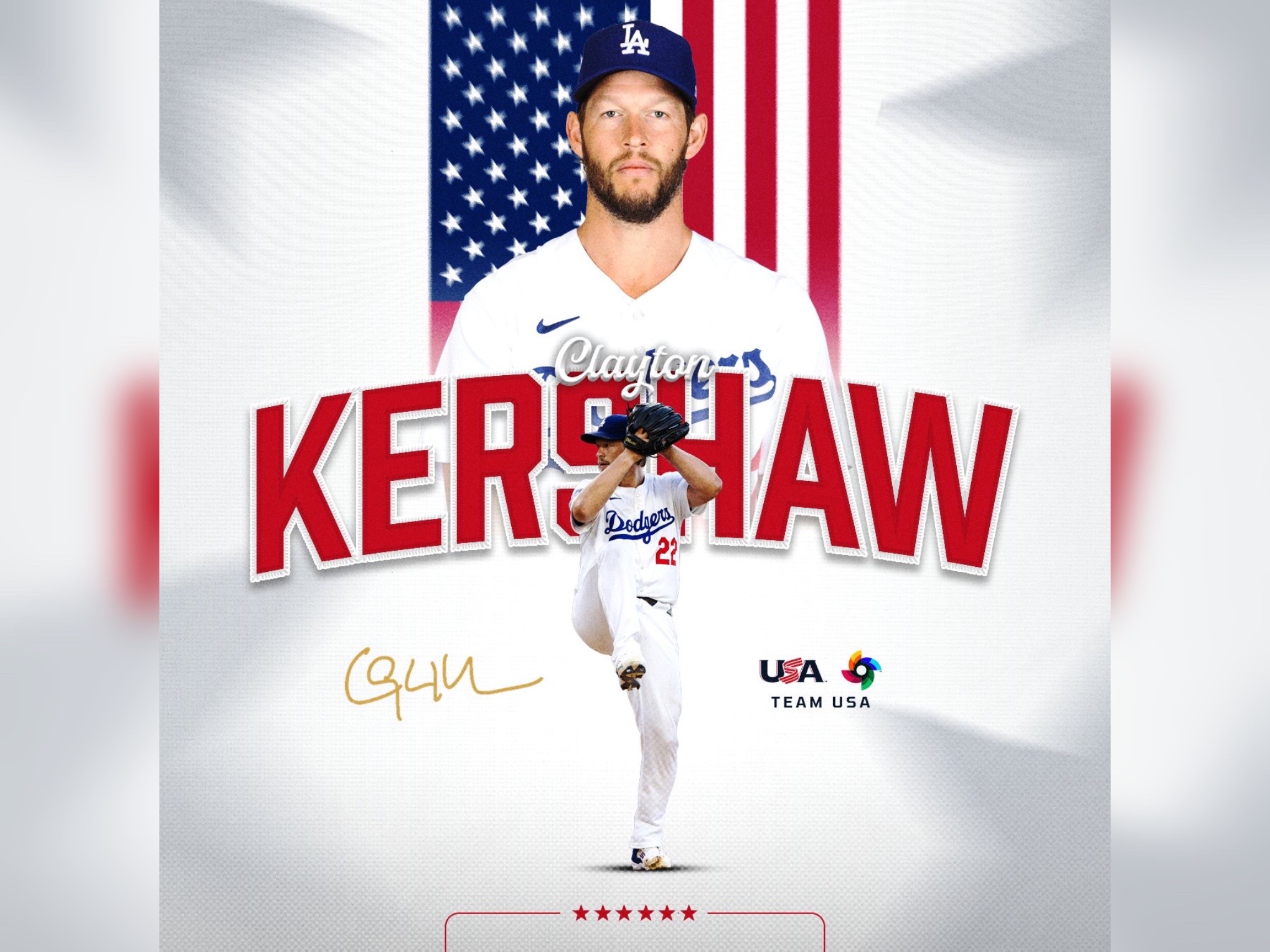 剛在大聯盟宣布退休的塞揚傳奇強投柯蕭，確定入選美國隊參戰世界棒球經典賽，美國代表隊也在官方社群平台宣布這項消息。（翻攝自USABaseball／X平台）