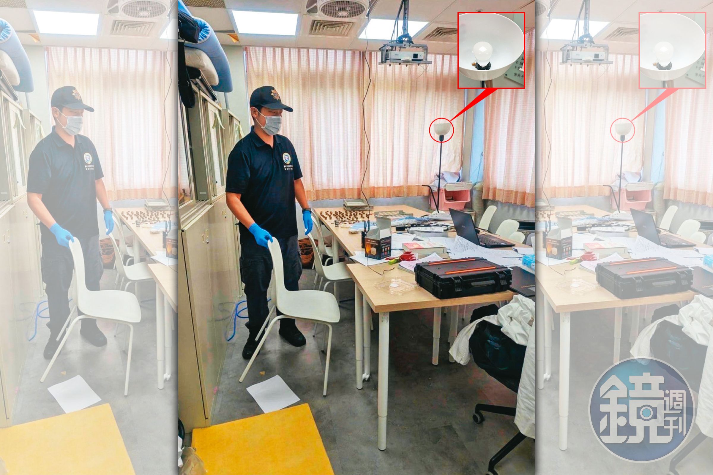 警方上月底到陽明交大學生會辦公室搜索,發現竊錄設備。(讀者提供)