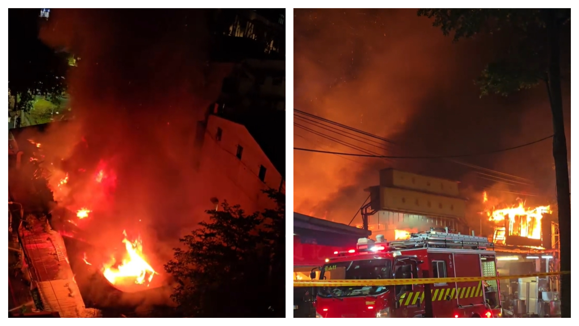 有網友直擊，華西街大火的畫面，只見火光、濃煙沖天。（翻攝自Threads@itstze）