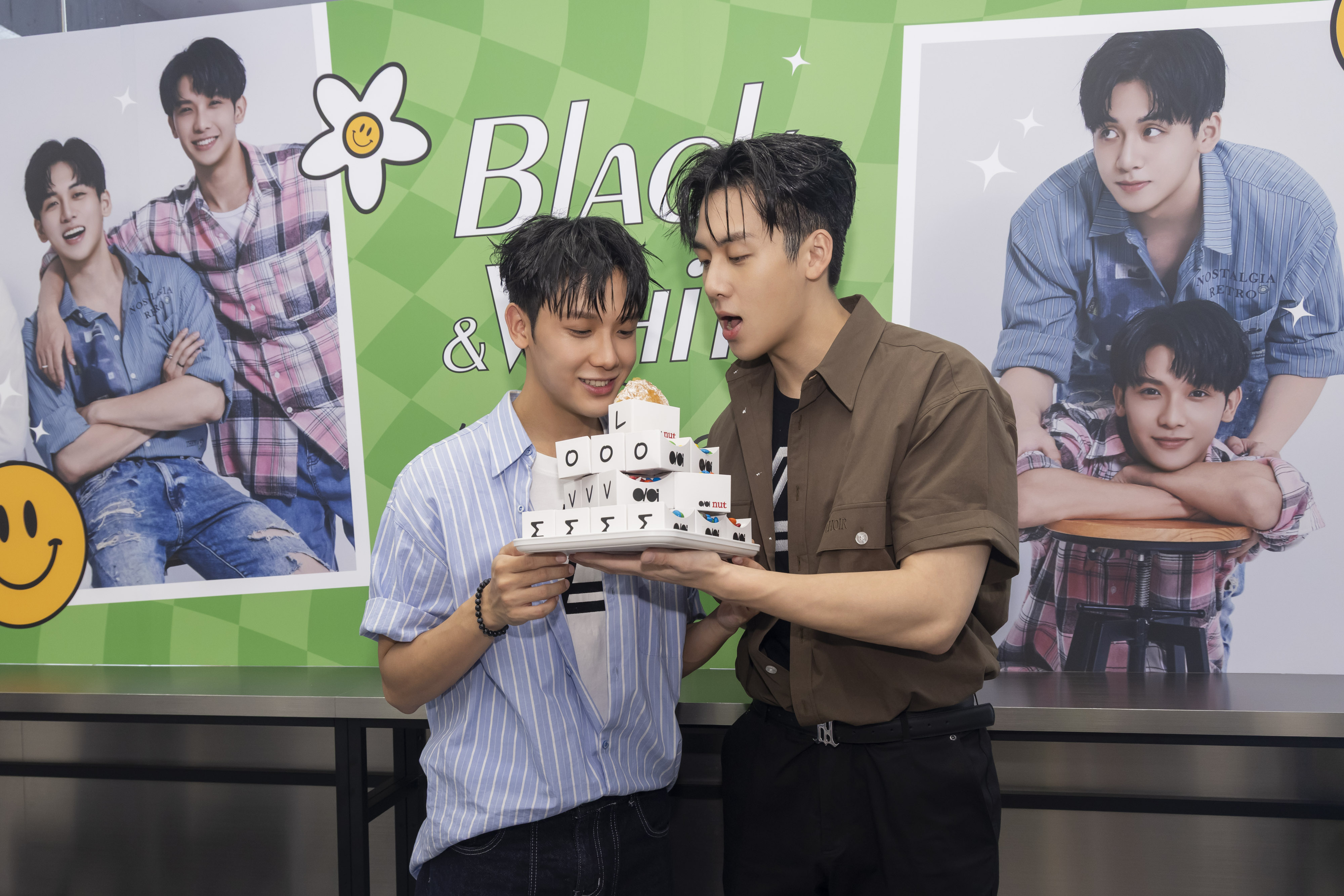 「寶弟」葛兆恩、「Nelson」紀成澔今日出席直式BL劇《黑白原來是真的》慶功活動。（結果娛樂提供）