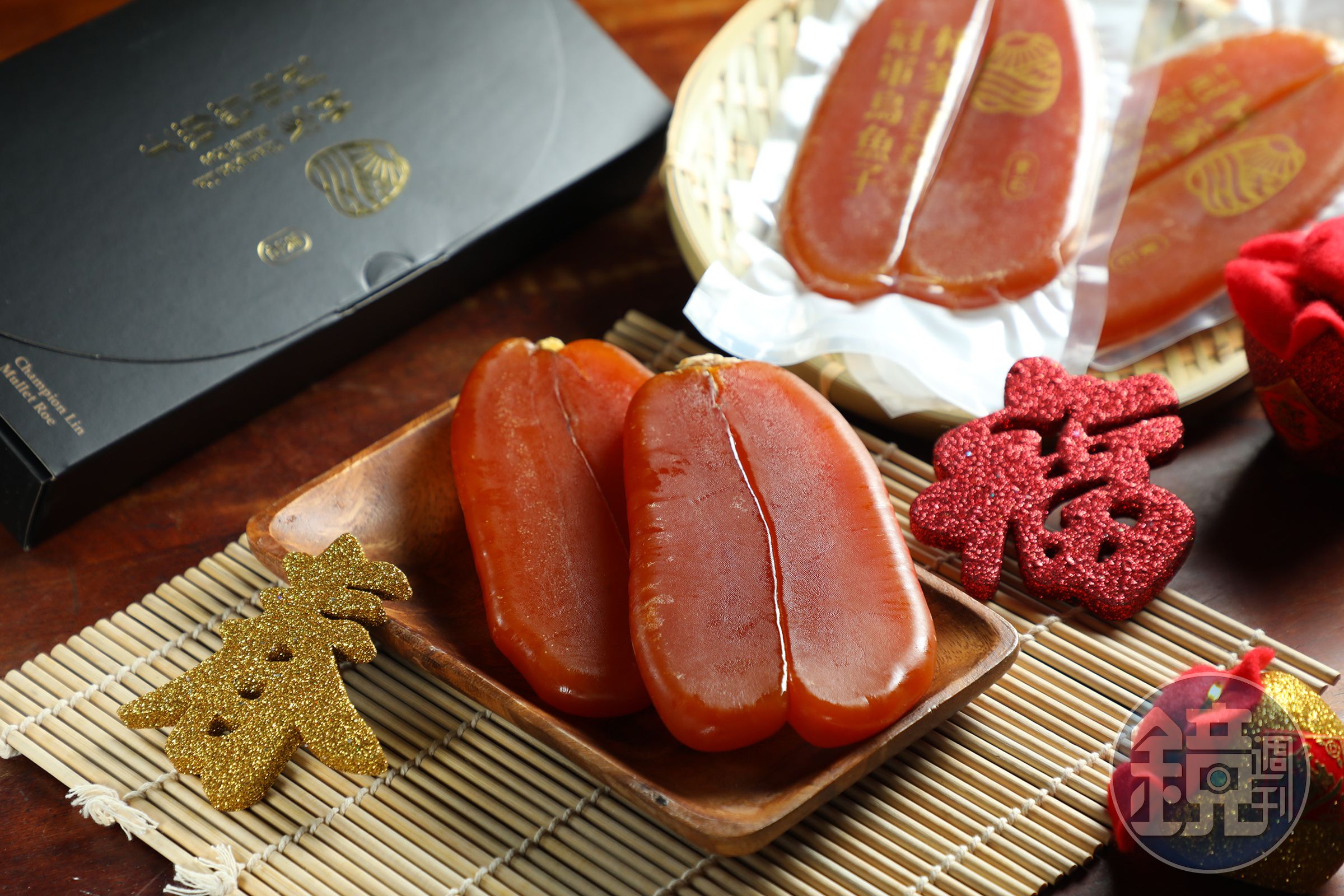 豐厚油脂香氣與軟Q綿密口感,是「林家冠軍烏魚子」的特色。(4兩烏魚子2,600元╱斤,圖中約650元╱片)