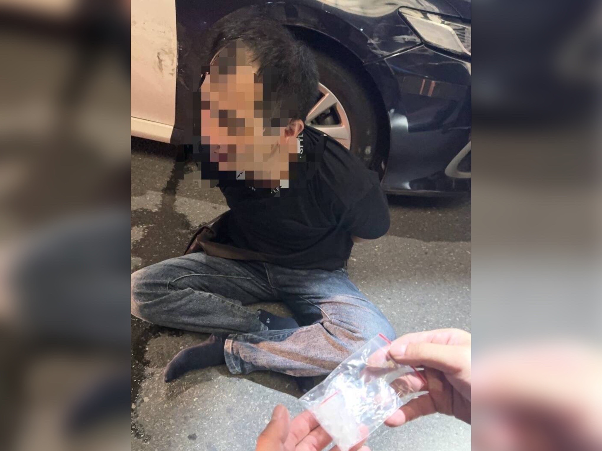警方逮捕凌姓男子，在轎車上查獲安非他命，經唾液快篩也有毒品陽性反應。（翻攝畫面）
