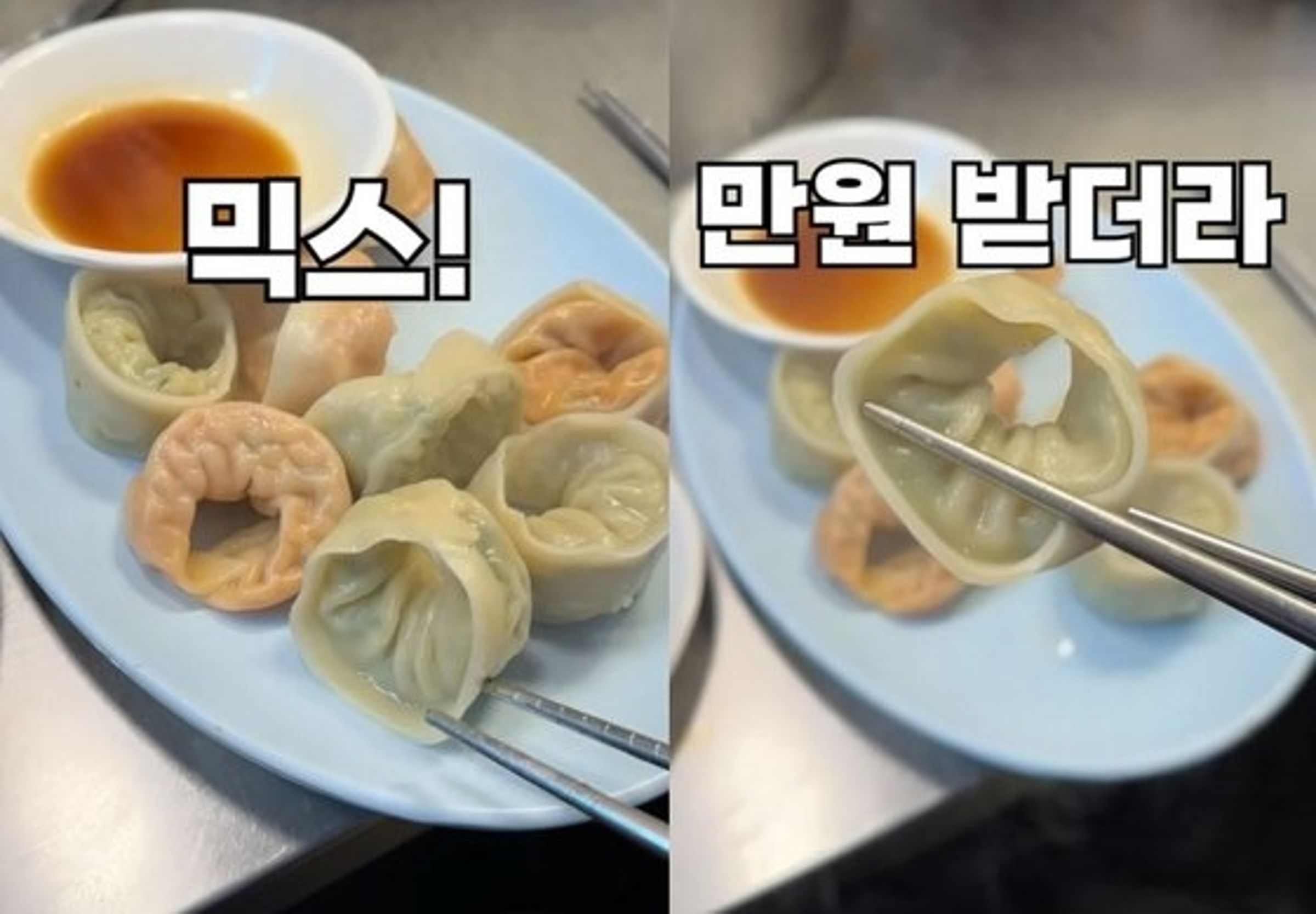 韓網紅「美食男子」發現,老闆故意硬推銷「綜合餃子」,實際上是另類坑殺。(翻自YT畫面)