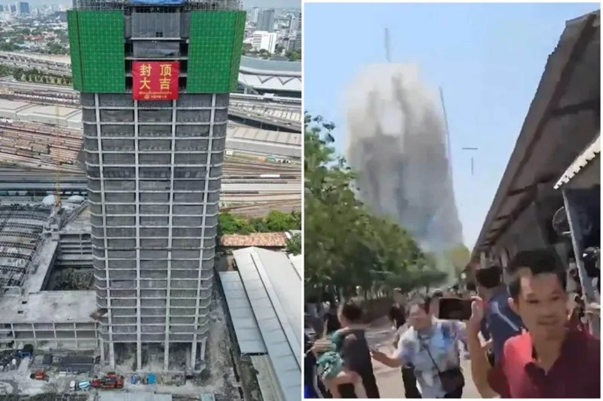 曼谷倒塌大樓,疑用不合格中資鋼筋!泰政客憂中資高鐵工程。(翻自X平台)