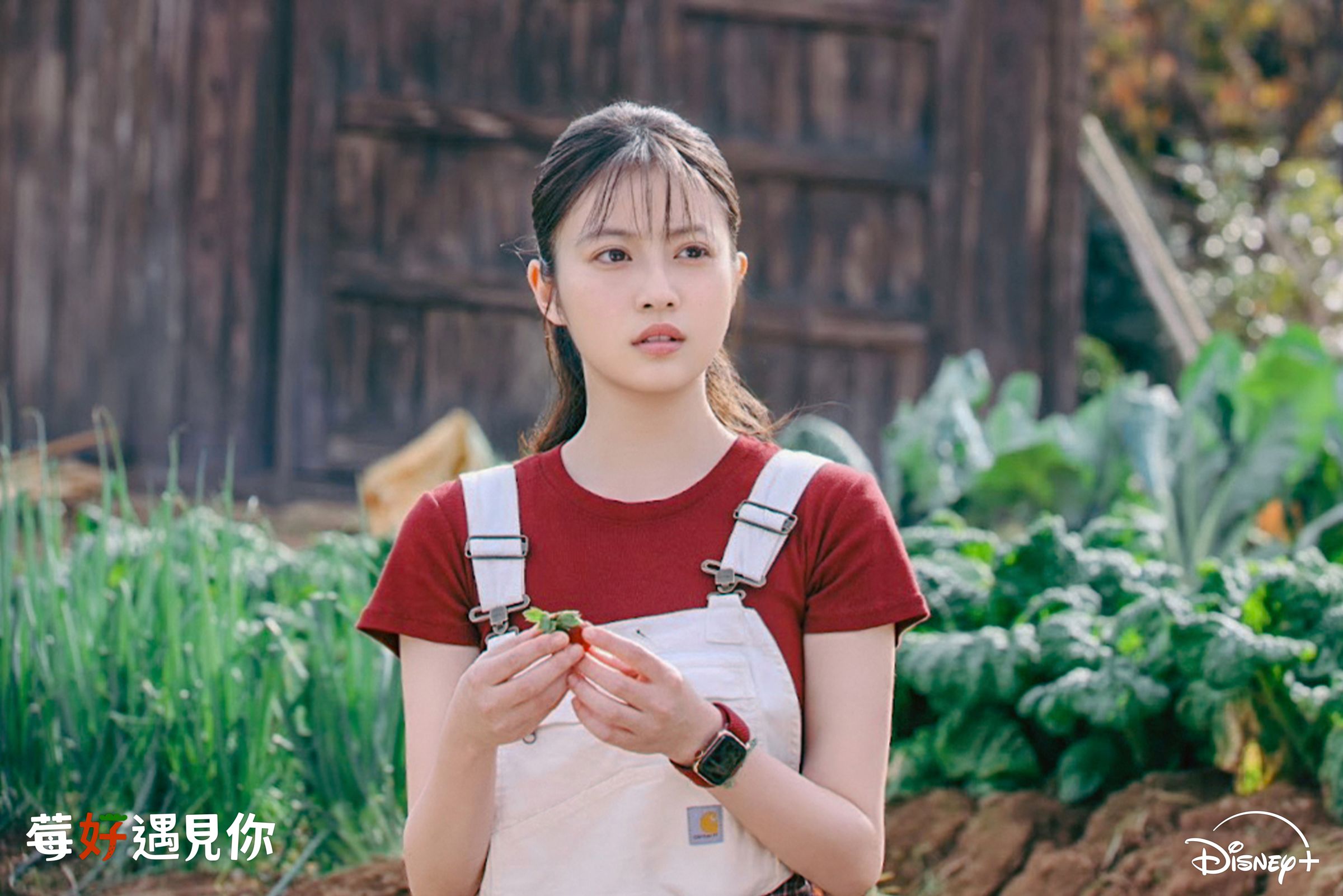 今田美櫻首度挑戰草莓農夫,在片中拋開過往美少女形象。(Disney+提供)