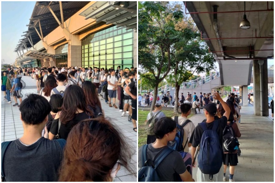 中秋連假收假日，高鐵台中站湧進大量人潮購買自由座，在網路引起討論。（翻攝自爆料公社）