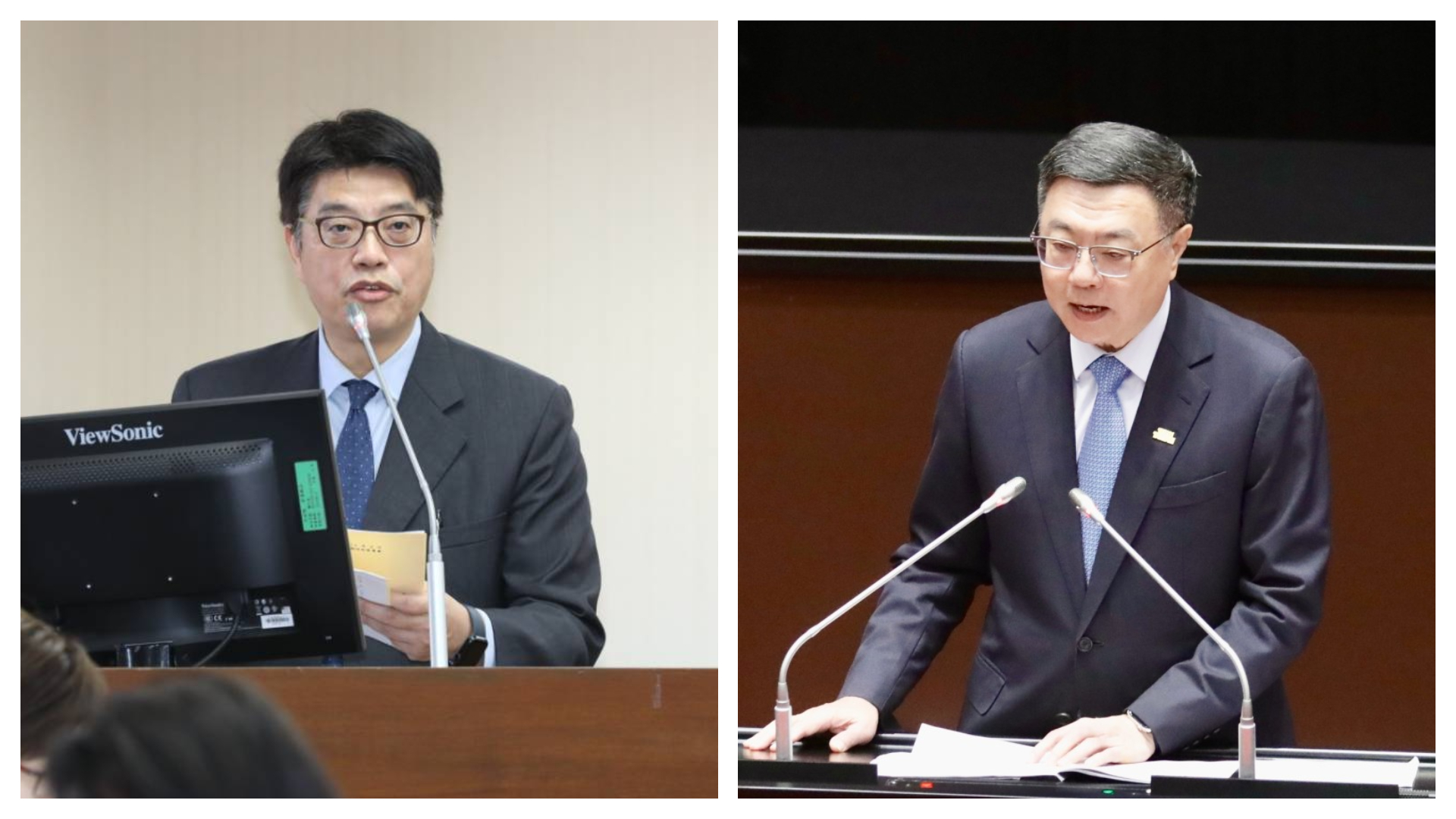 對於中國學生爭議言論，邱垂正（左）及卓榮泰（右）今日做出回應。