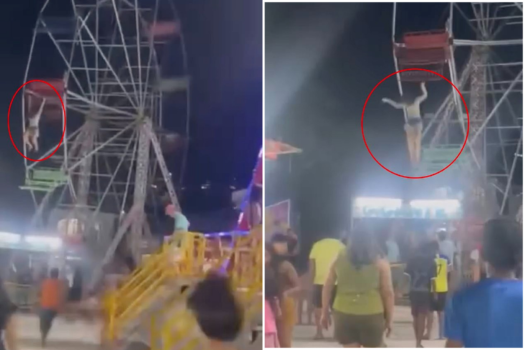 驚悚摩天輪影片曝光！座椅安全鎖疑故障，2少女被飛拋重摔、吊掛空中。（翻自《每日郵報》）