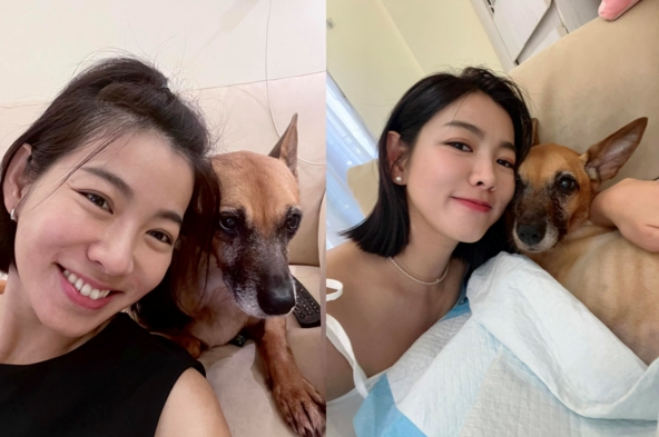 米可白與愛犬錢錢感情很好，歷經胃癌的安寧過程。（翻攝自臉書）