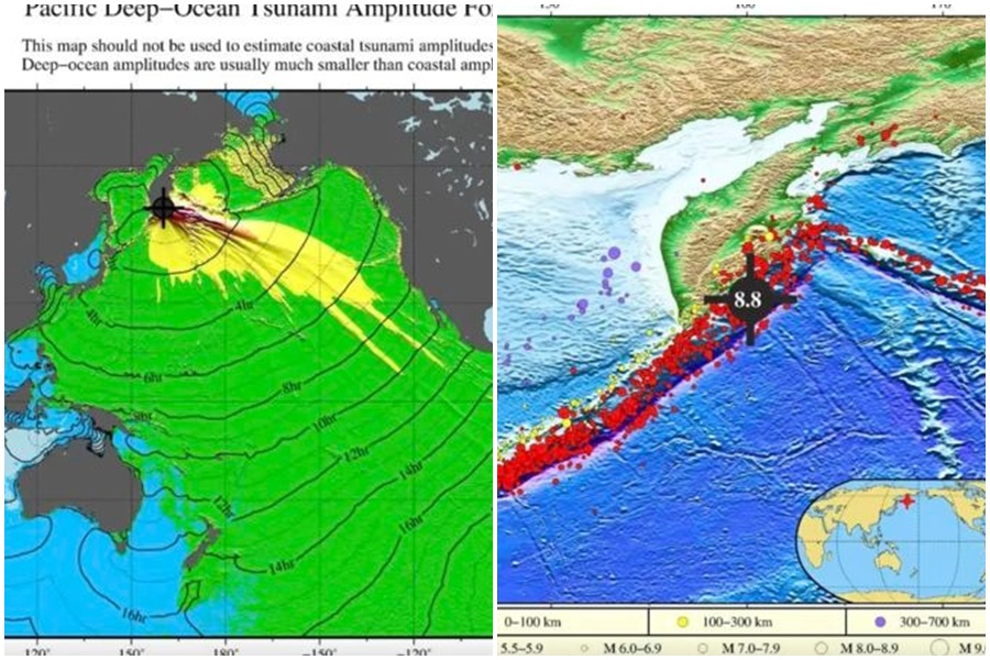 中國自然資源部海嘯預警中心，也隨即發出「海嘯黃色警報」。（翻攝自自然資源部）