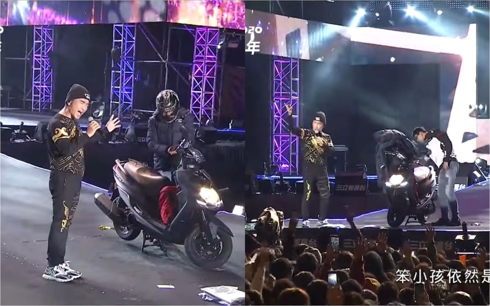 吳宗憲5年前在台中跨年演唱會被機車男騎士亂入，引發熱議。（翻攝自YouTube 三立電視 SET TV）