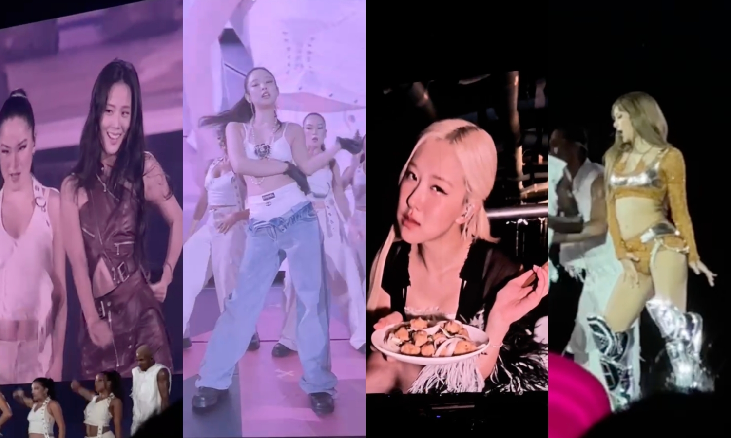 BLACKPINK今（19日）第二天演唱會SOLO依舊精采，ROSÉ（右2）吃鹹酥雞讓歌迷開始「網路辦案」要查出是哪一個店家。（讀者提供）