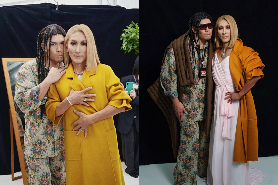 潘若迪（右）扮席琳狄翁相似度超高，左為黃尚廷扮演造型師羅奇。（翻攝自@molly_chiang IG）