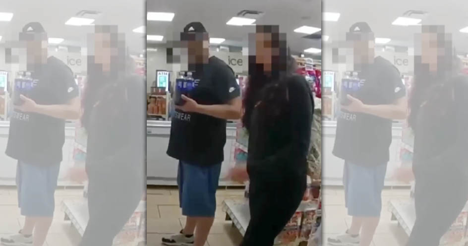 一名女子到超商，比出國際求救手勢，店員機警報警。（翻攝自臉書Alhambra Police Department）