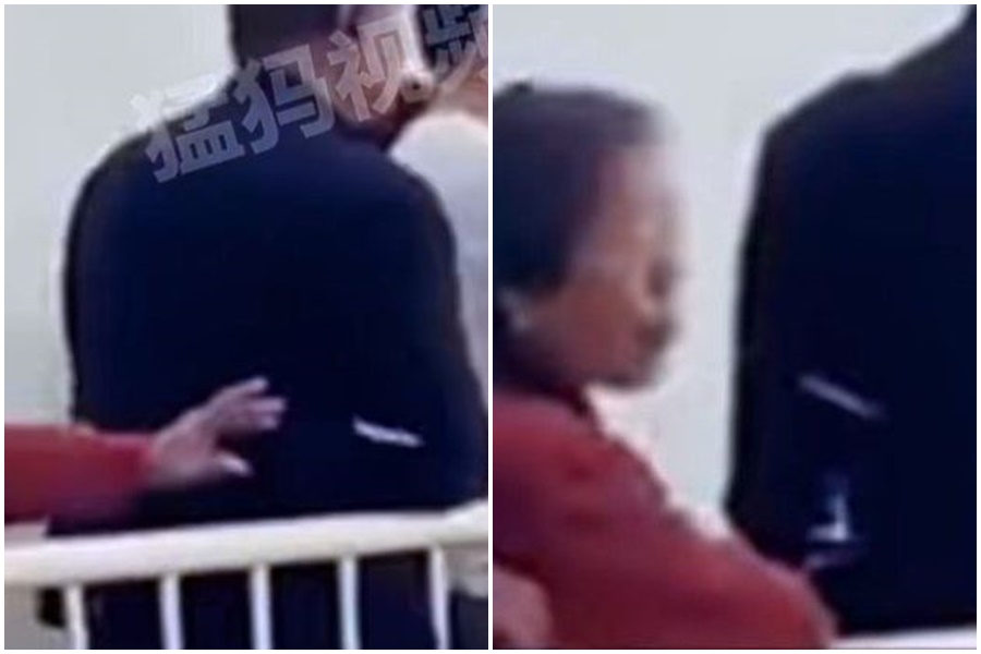 中國一名大媽日前參觀西安兵馬俑博物館時，不僅在館內抽菸，還將抽完的菸蒂丟向兵馬俑，甚至還對文物吐痰。（翻攝自微博）