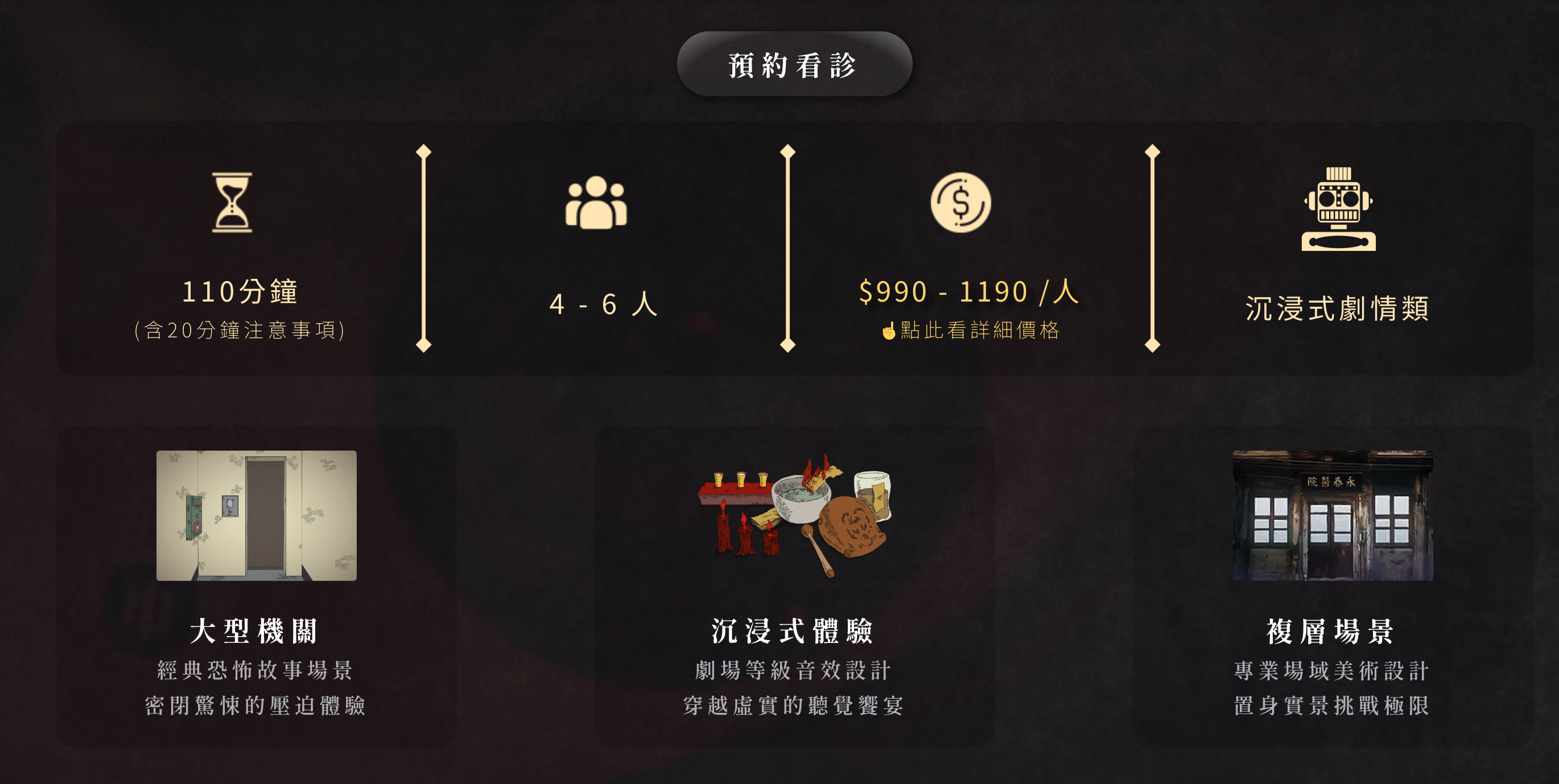 密室逃脫恐怖故事《永春醫院》主打沉浸體驗，每人收費從990元到1,190元不等。（翻攝自邏思起子密室逃脫官網）